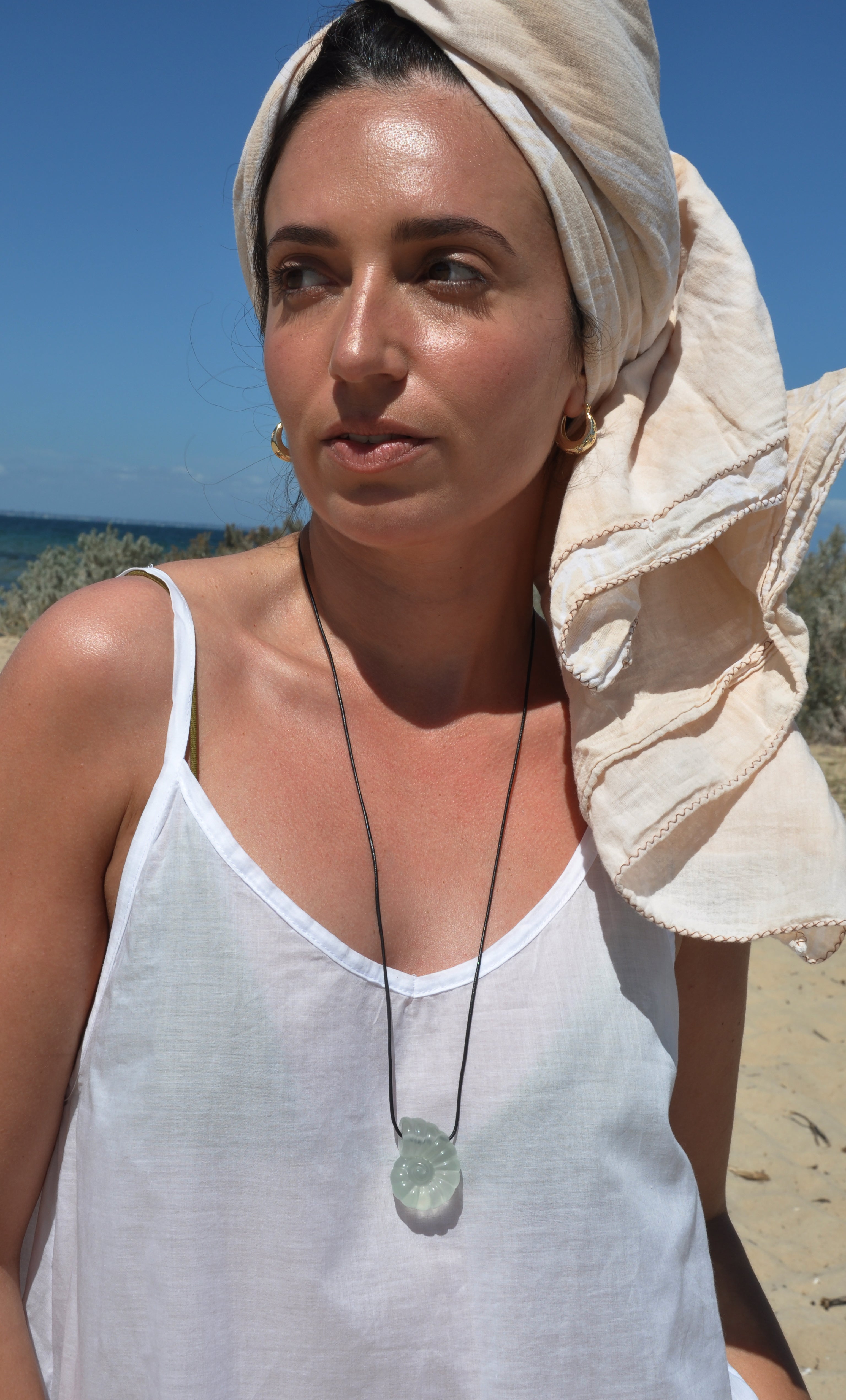 Aurora Carved AAA Grade Fluorite Stone Shell Long Pendant Necklace | Tunik