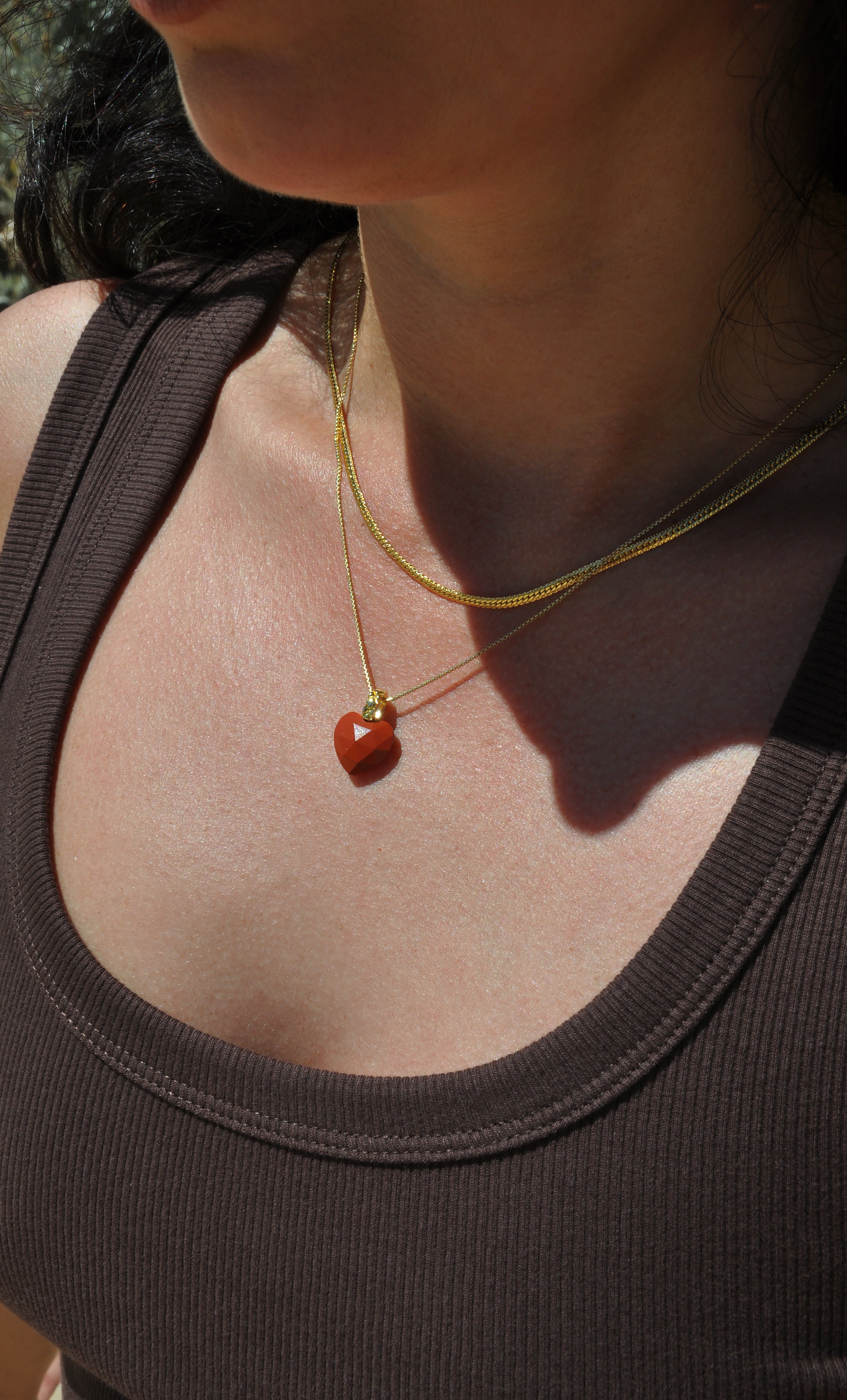 Carved Heart Carnelian Stone Pendant Necklace 18K Gold Fill | Tunik