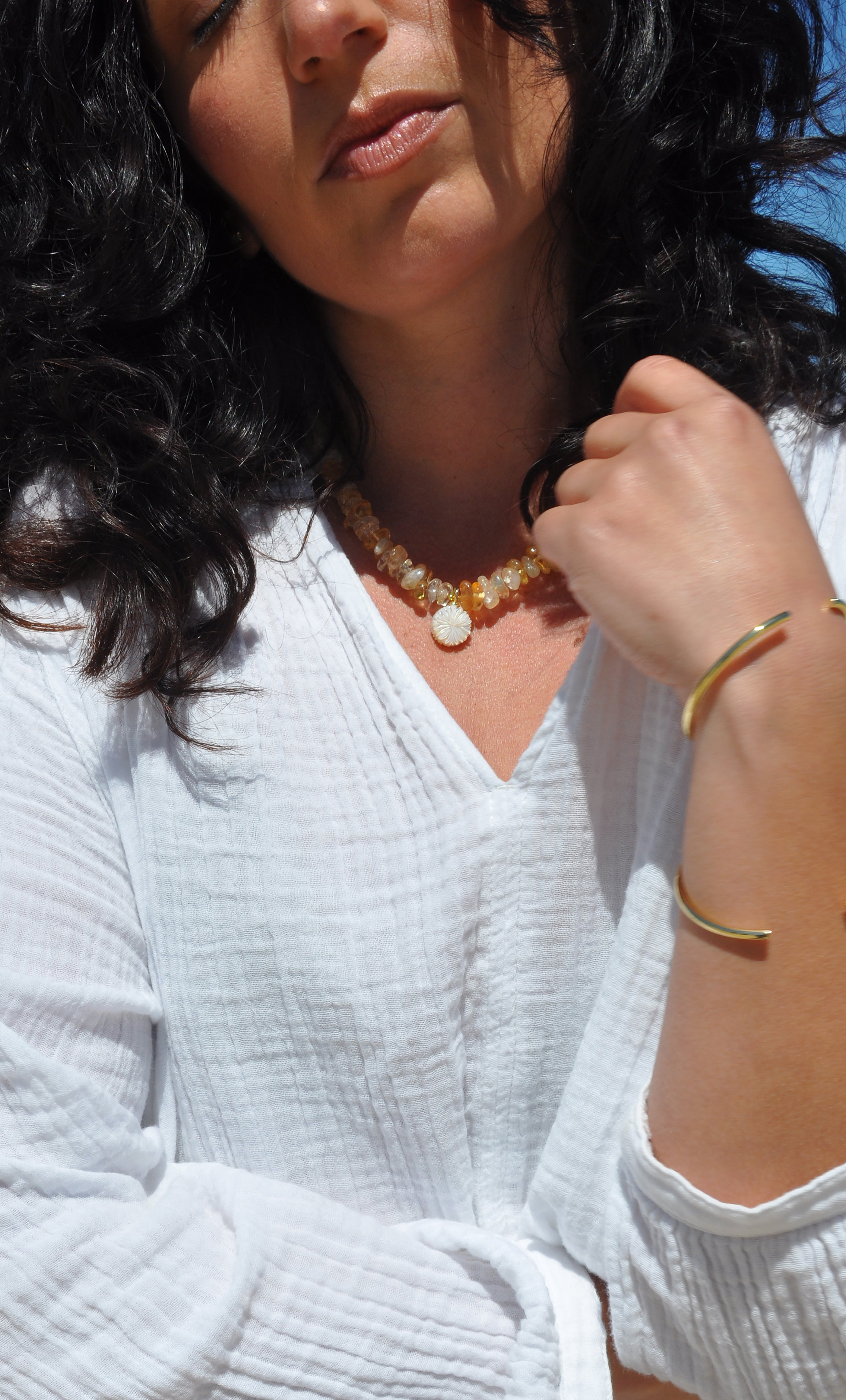 Desert Bloom Yellow Citrine Stone Handmade Necklace with Flower Carved Pendant | Tunik