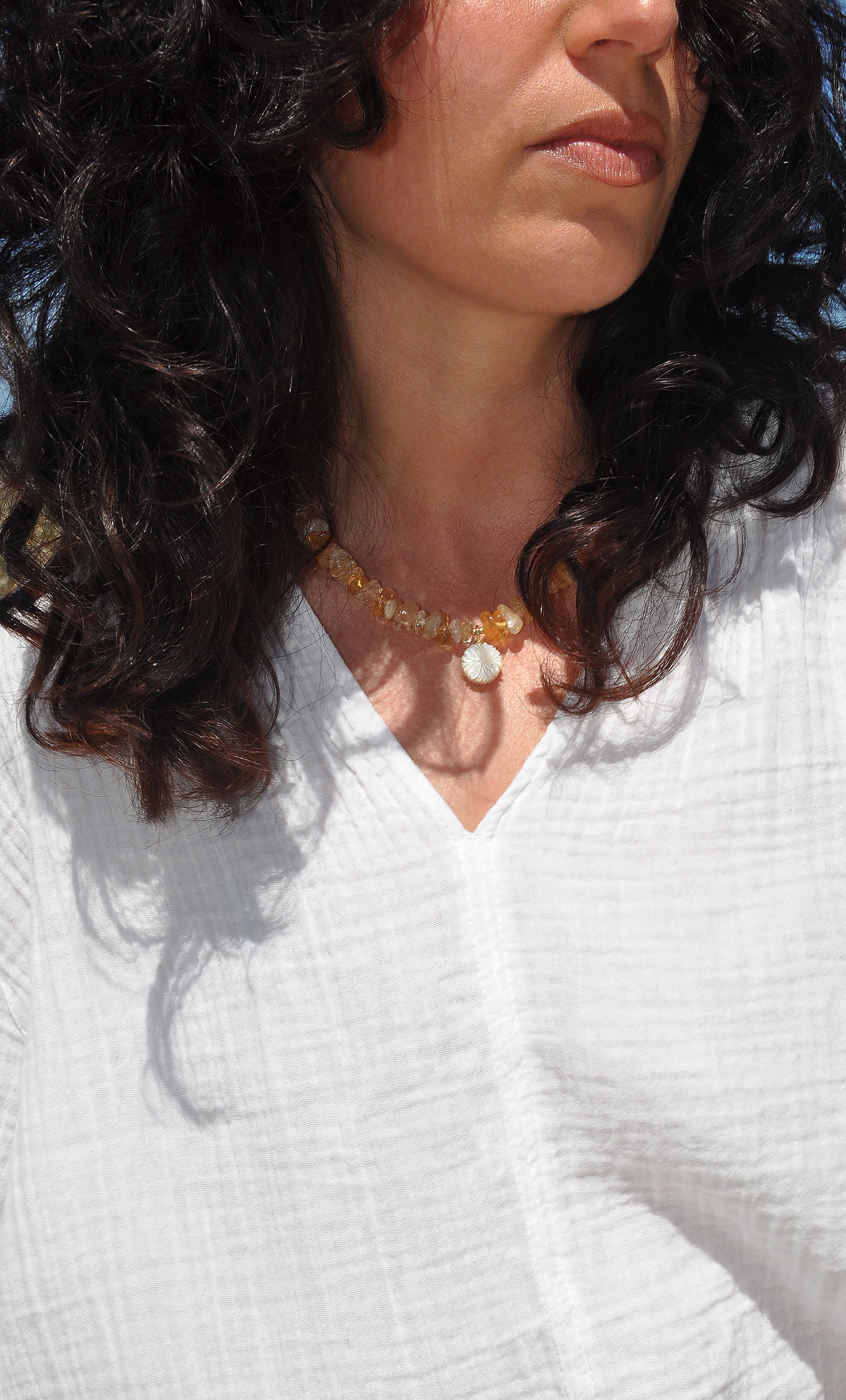 Desert Bloom Yellow Citrine Stone Handmade Necklace with Flower Carved Pendant | Tunik