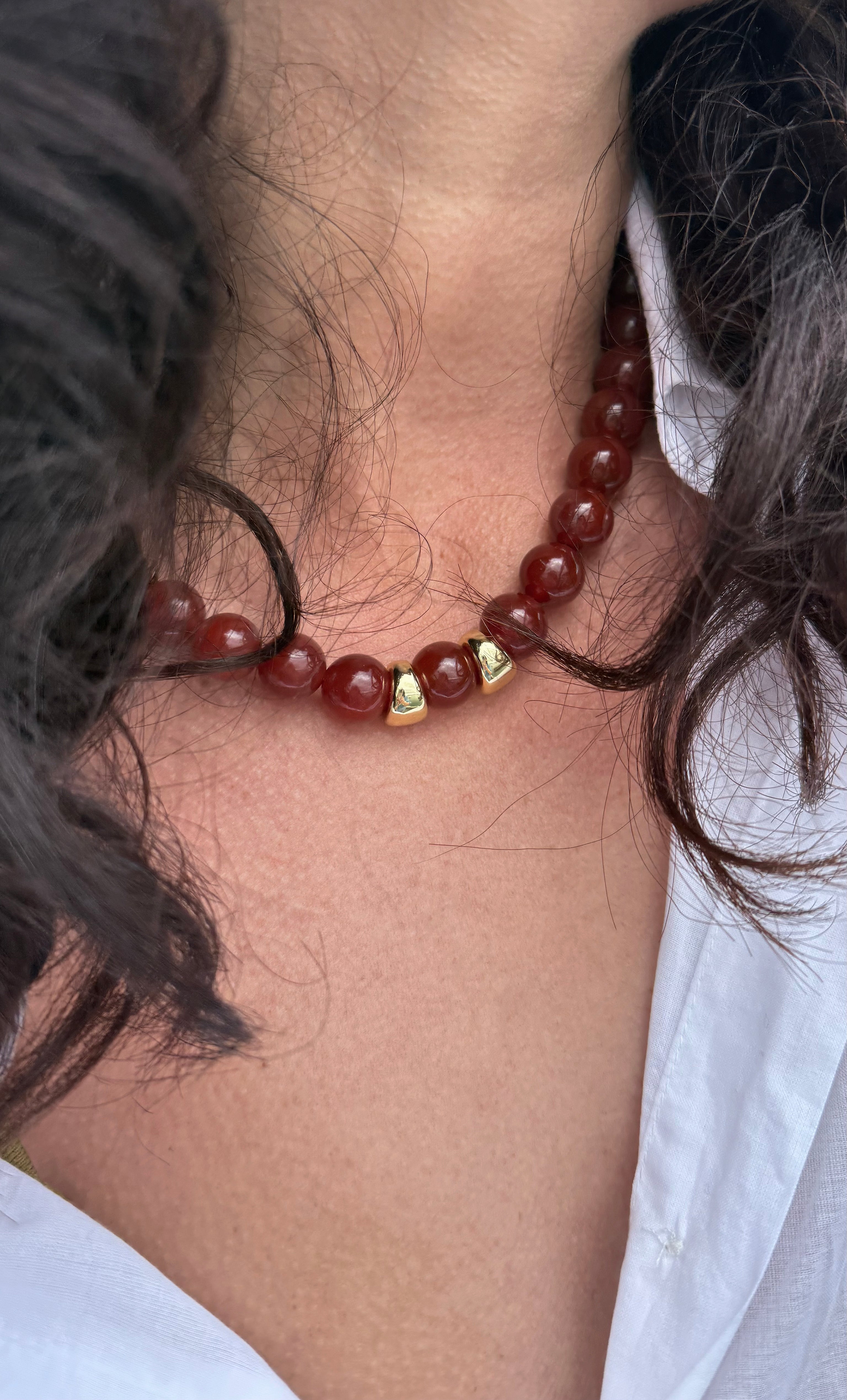 Evolve Statement Red Carnelian Agate Stone Bead Handmade Necklace | Tunik