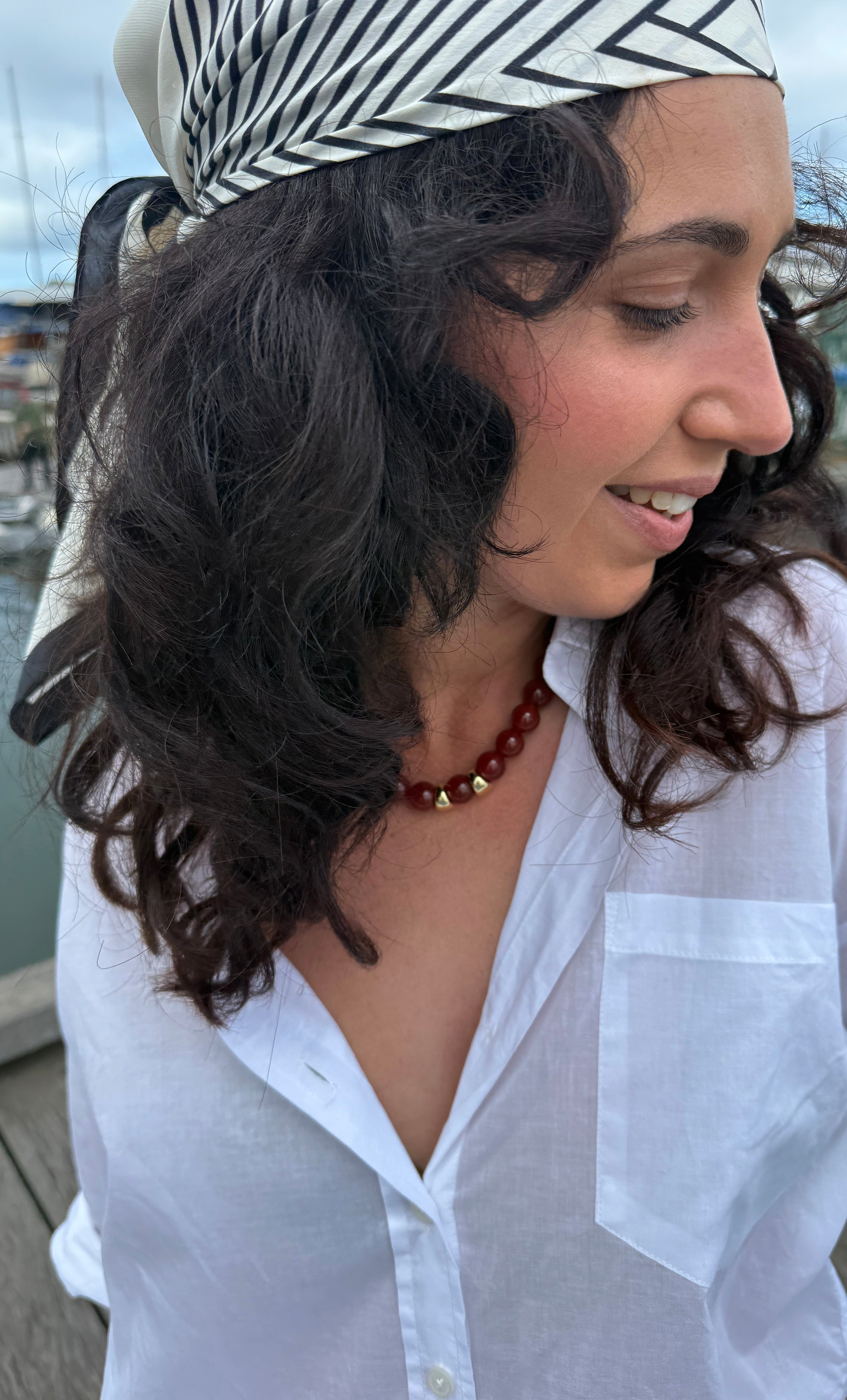 Evolve Statement Red Carnelian Agate Stone Bead Handmade Necklace | Tunik