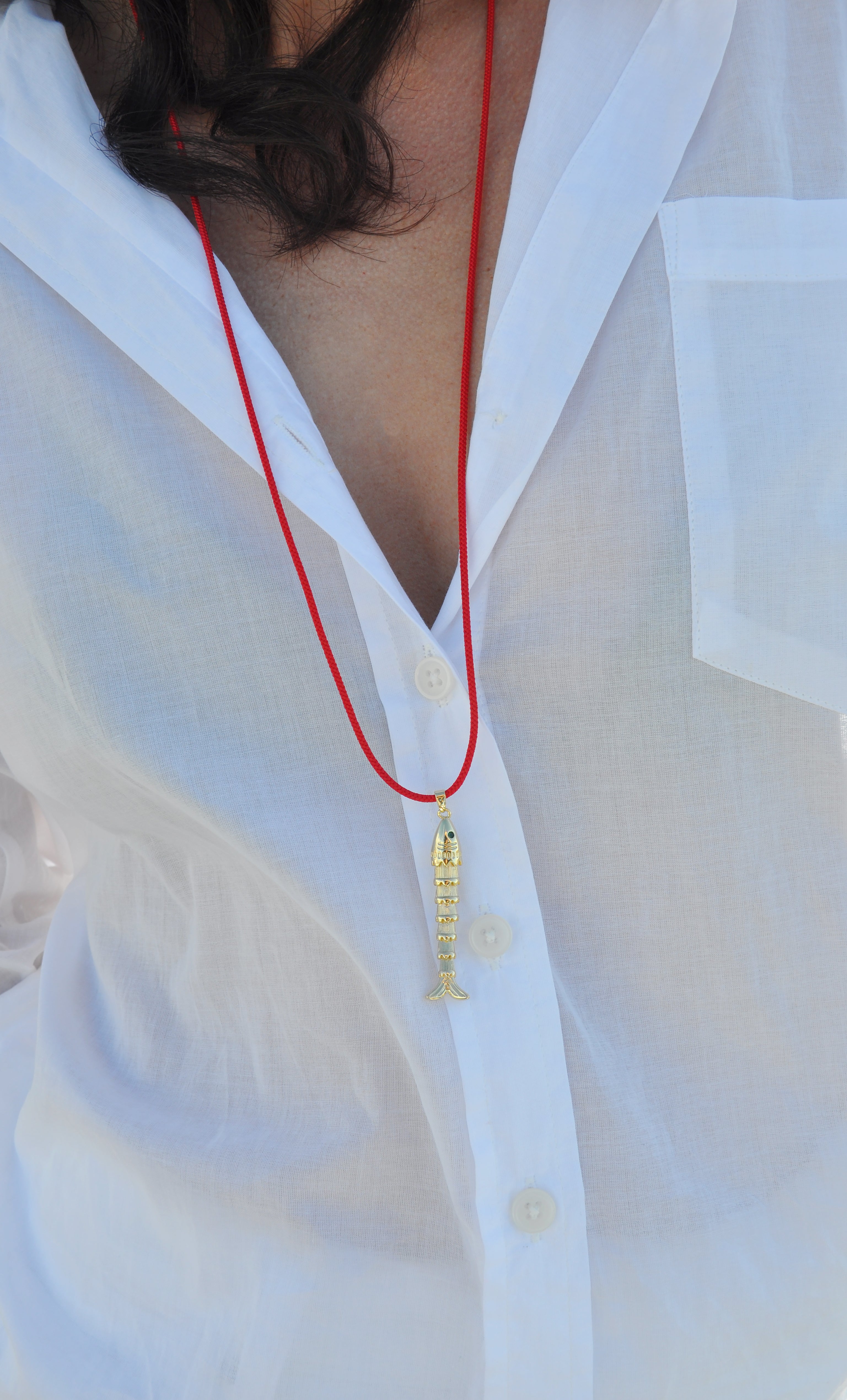 Koi Fish Long Pendant Necklace Red Japanese Cord | Tunik