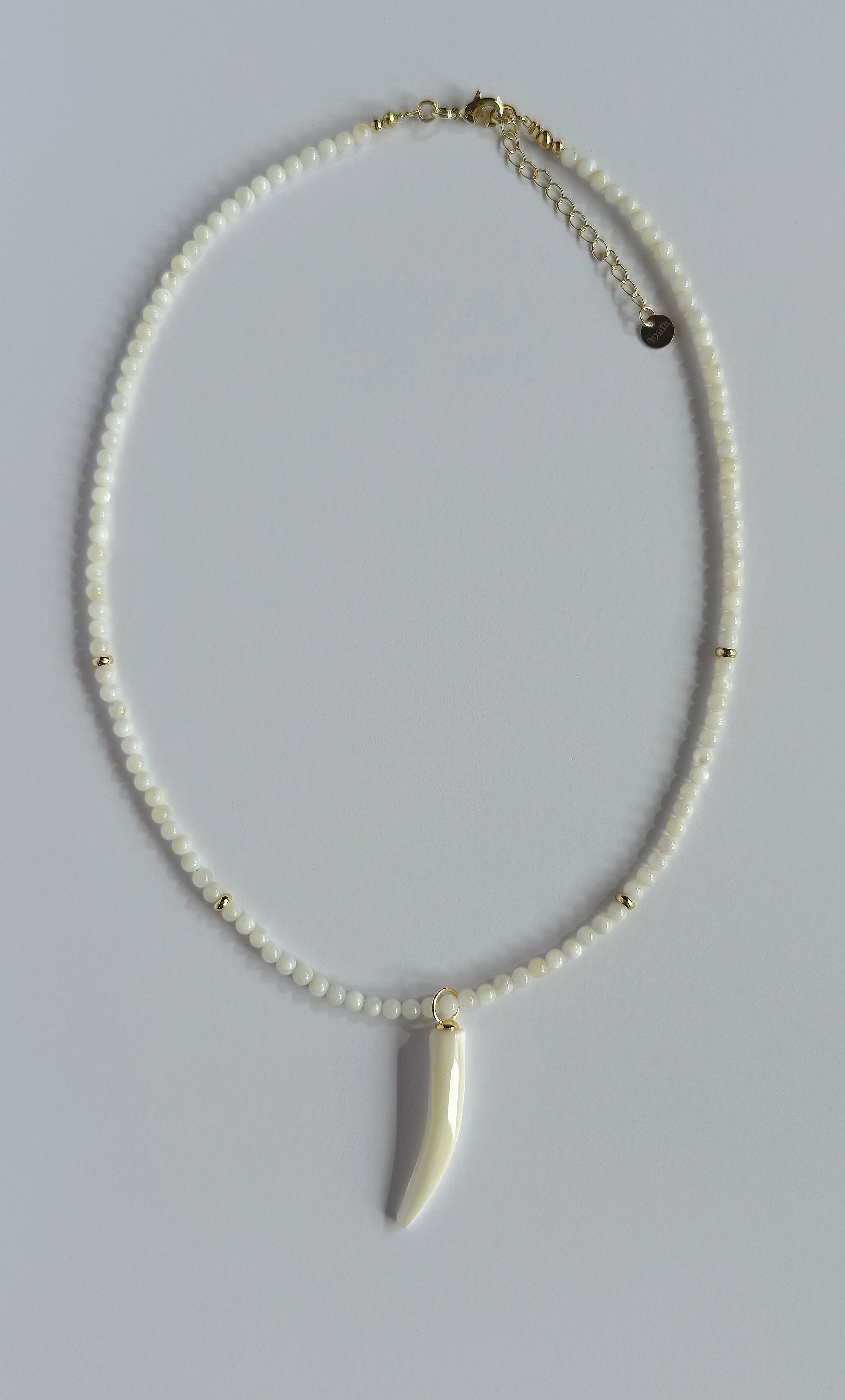 Mother of Pearl Carved Horn Charm Hand Beaded Necklace | Tunik