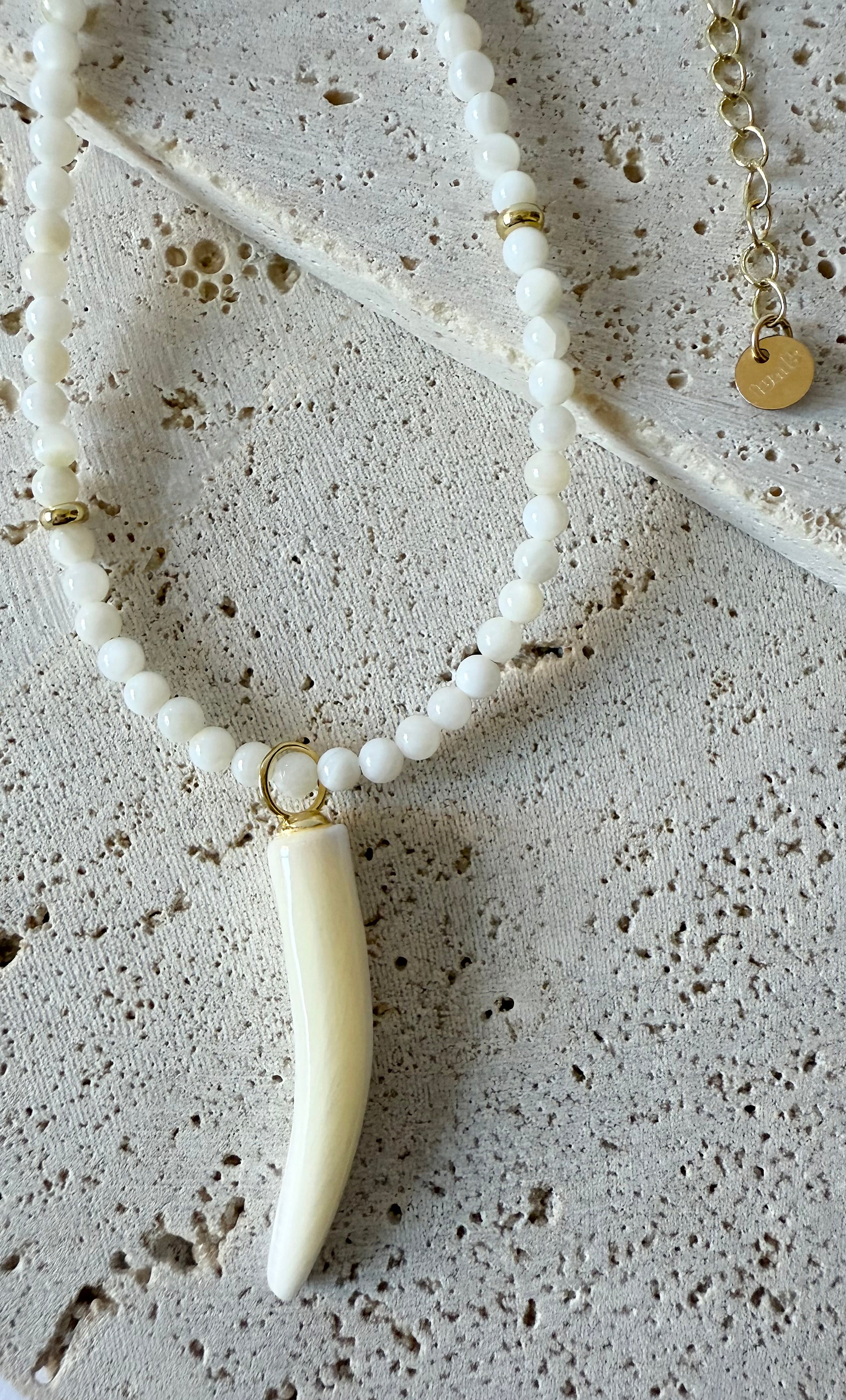 Mother of Pearl Carved Horn Charm Hand Beaded Necklace | Tunik