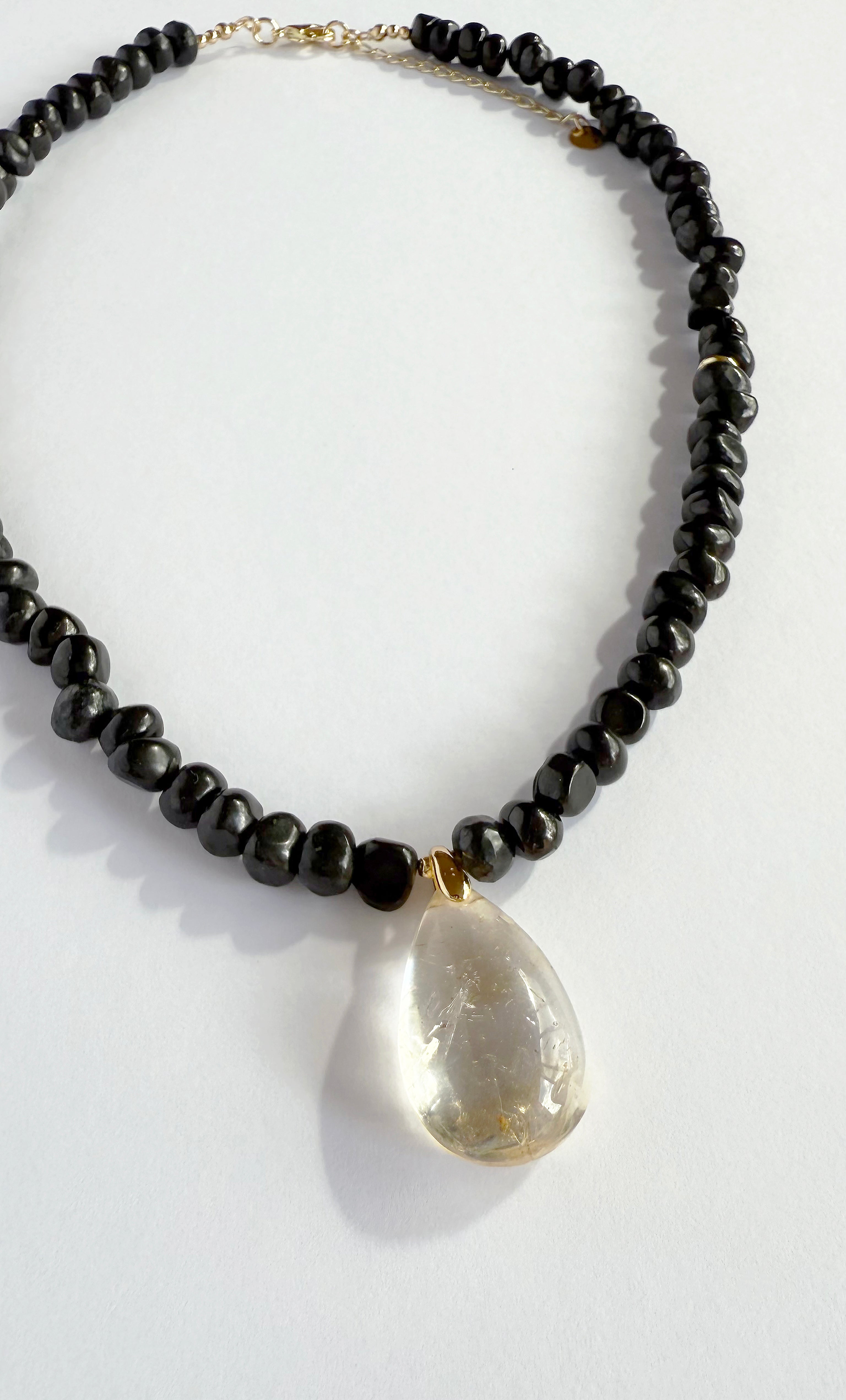 Nomade Amulet Natural Shungite Pebble Bead Necklace with Citrine Pendant Handmade | Tunik