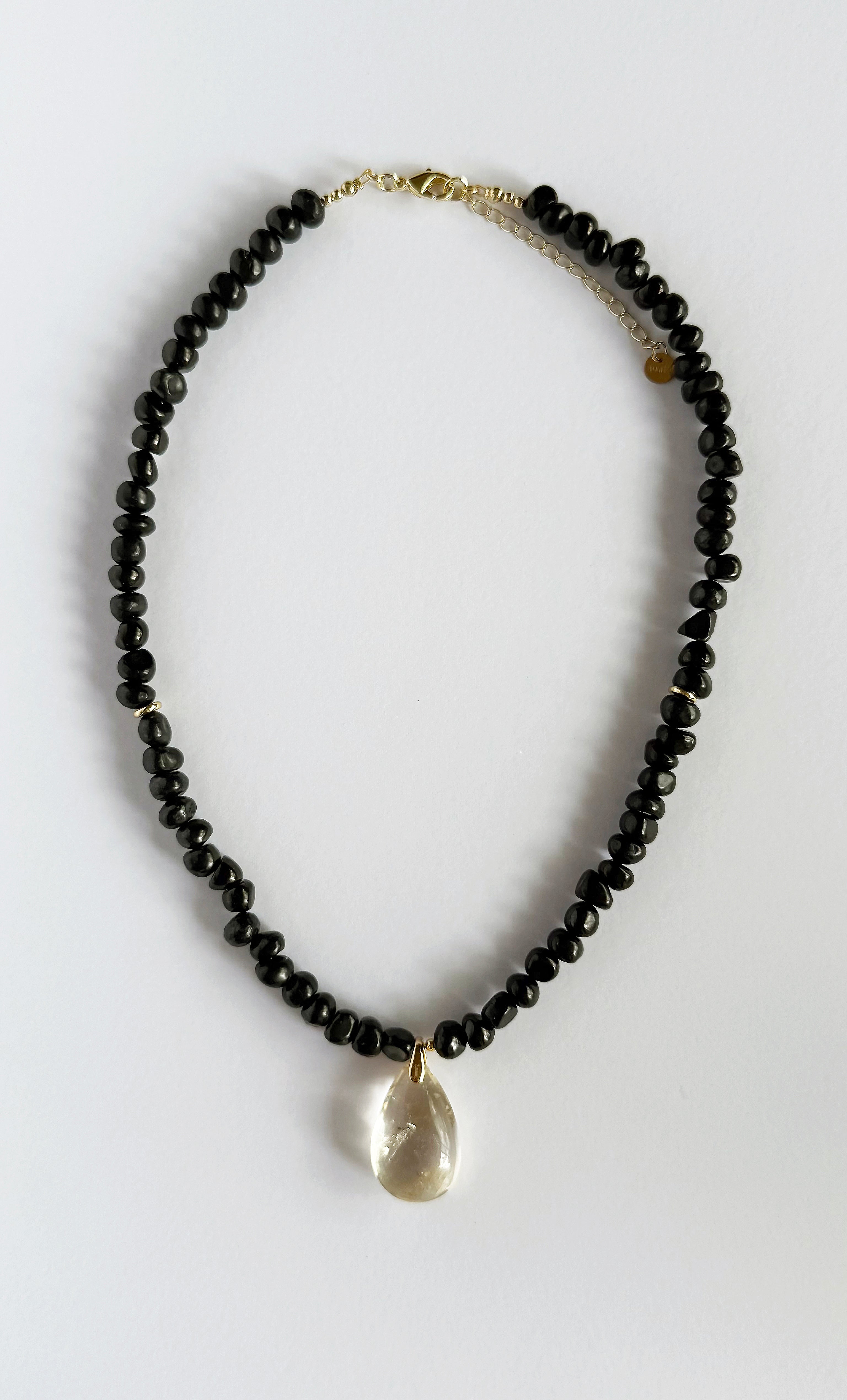 Nomade Amulet Natural Shungite Pebble Bead Necklace with Citrine Pendant Handmade | Tunik