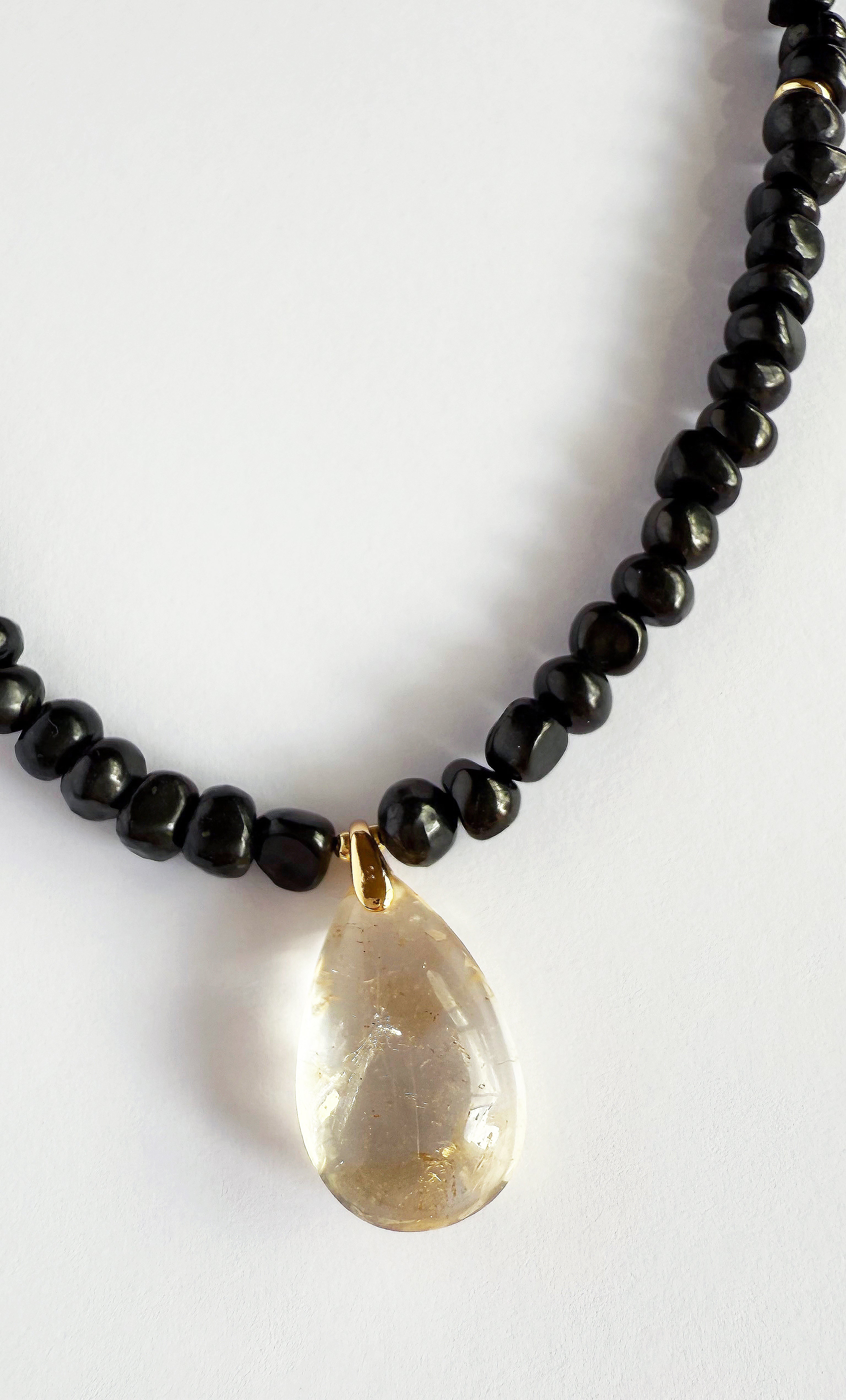Nomade Amulet Natural Shungite Pebble Bead Necklace with Citrine Pendant Handmade | Tunik