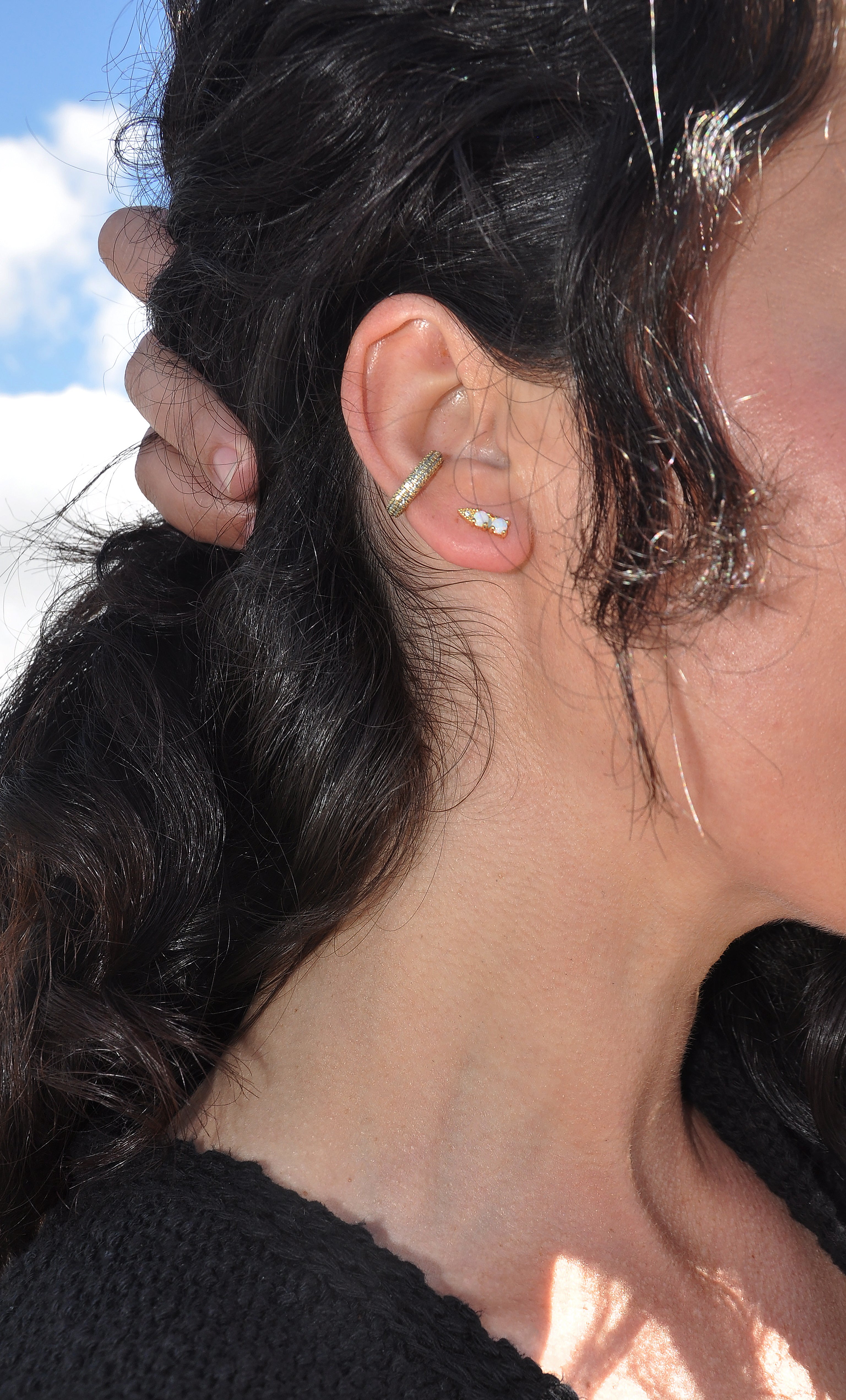 White Opal Arrow Studs Earrings - Gold Fill | Tunik