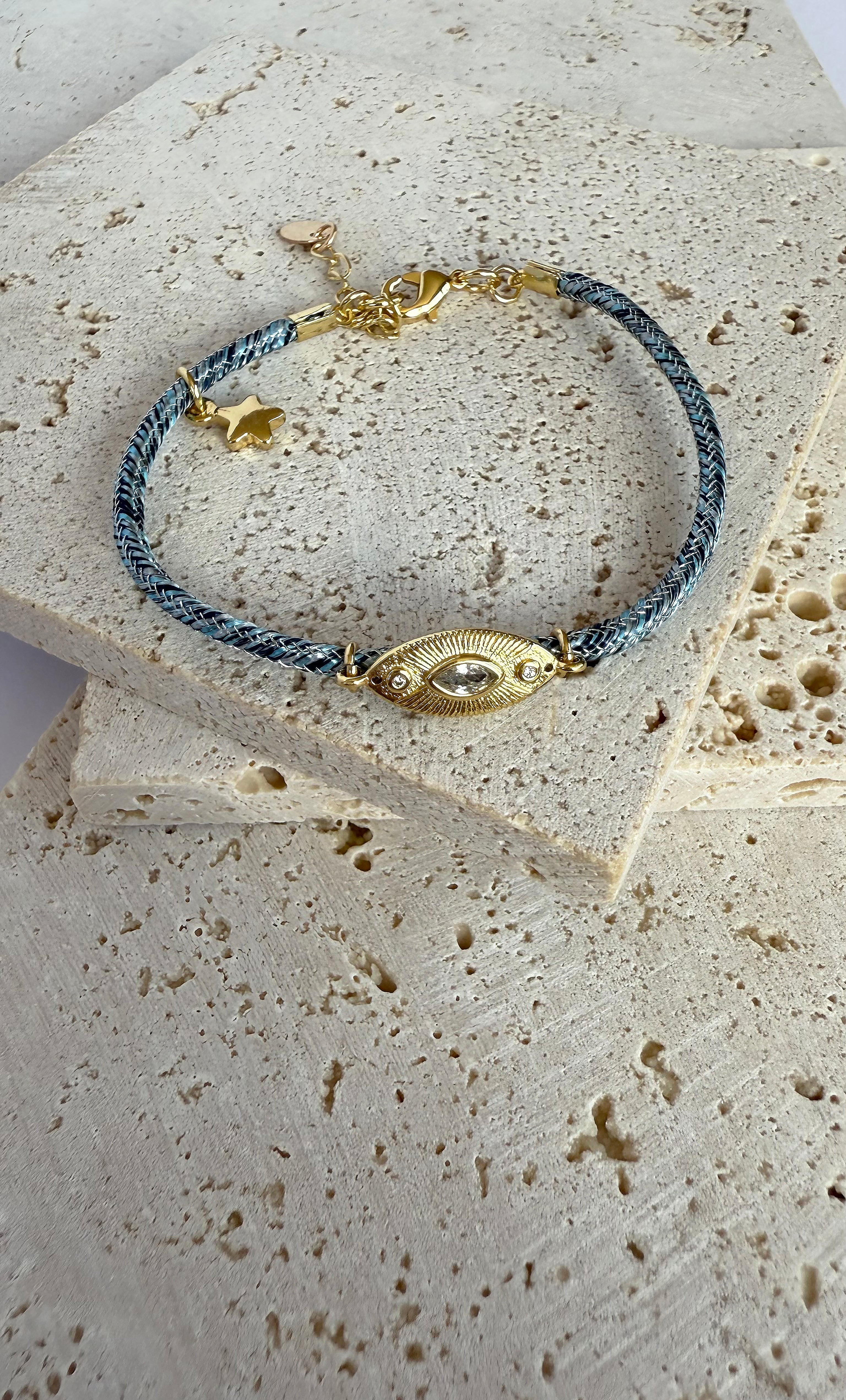Solstice 24K Gold Fill Charm Lurex Blue Cord Bracelet | Tunik