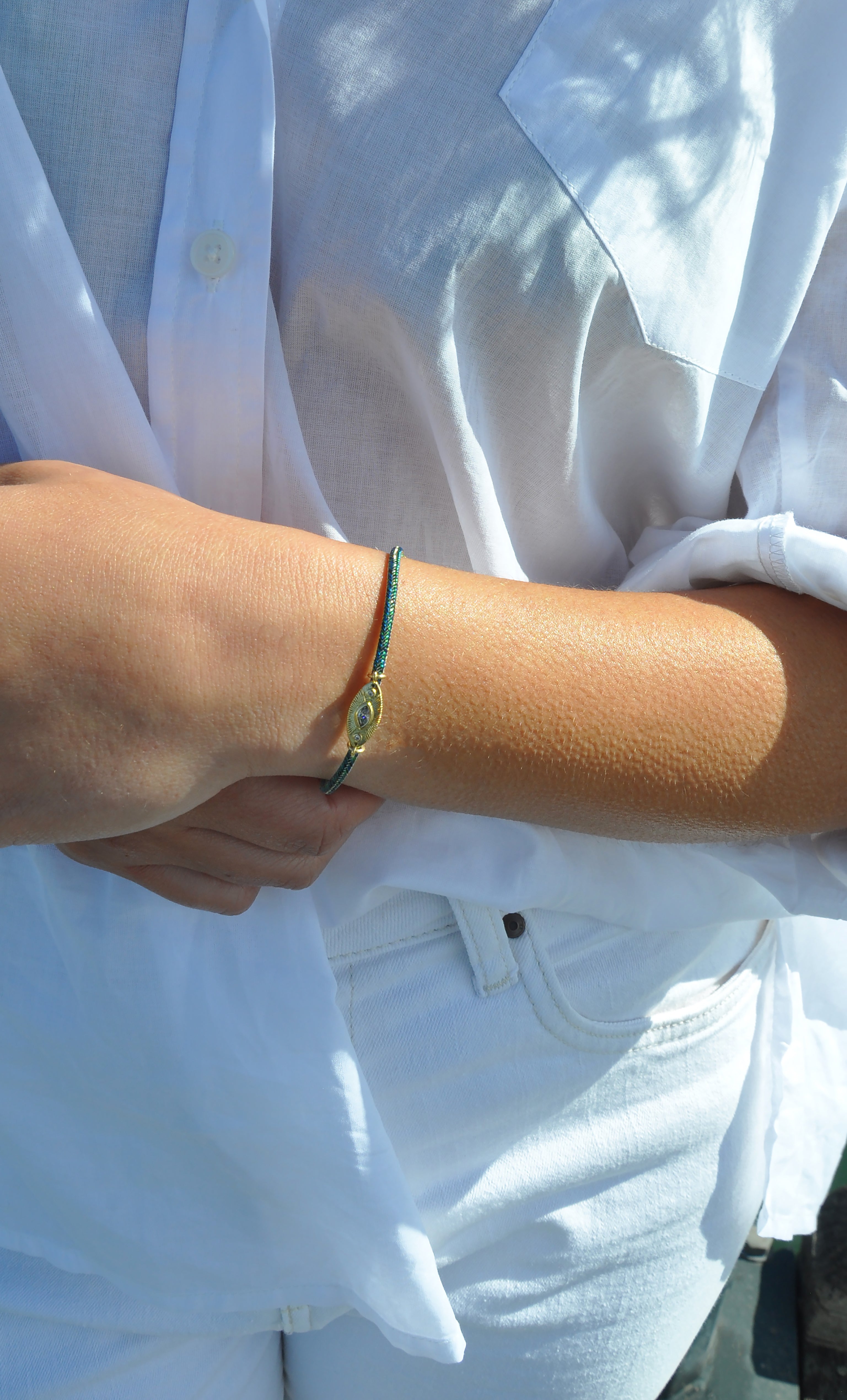Solstice 24K Gold Fill Charm Lurex Green Cord Bracelet | Tunik