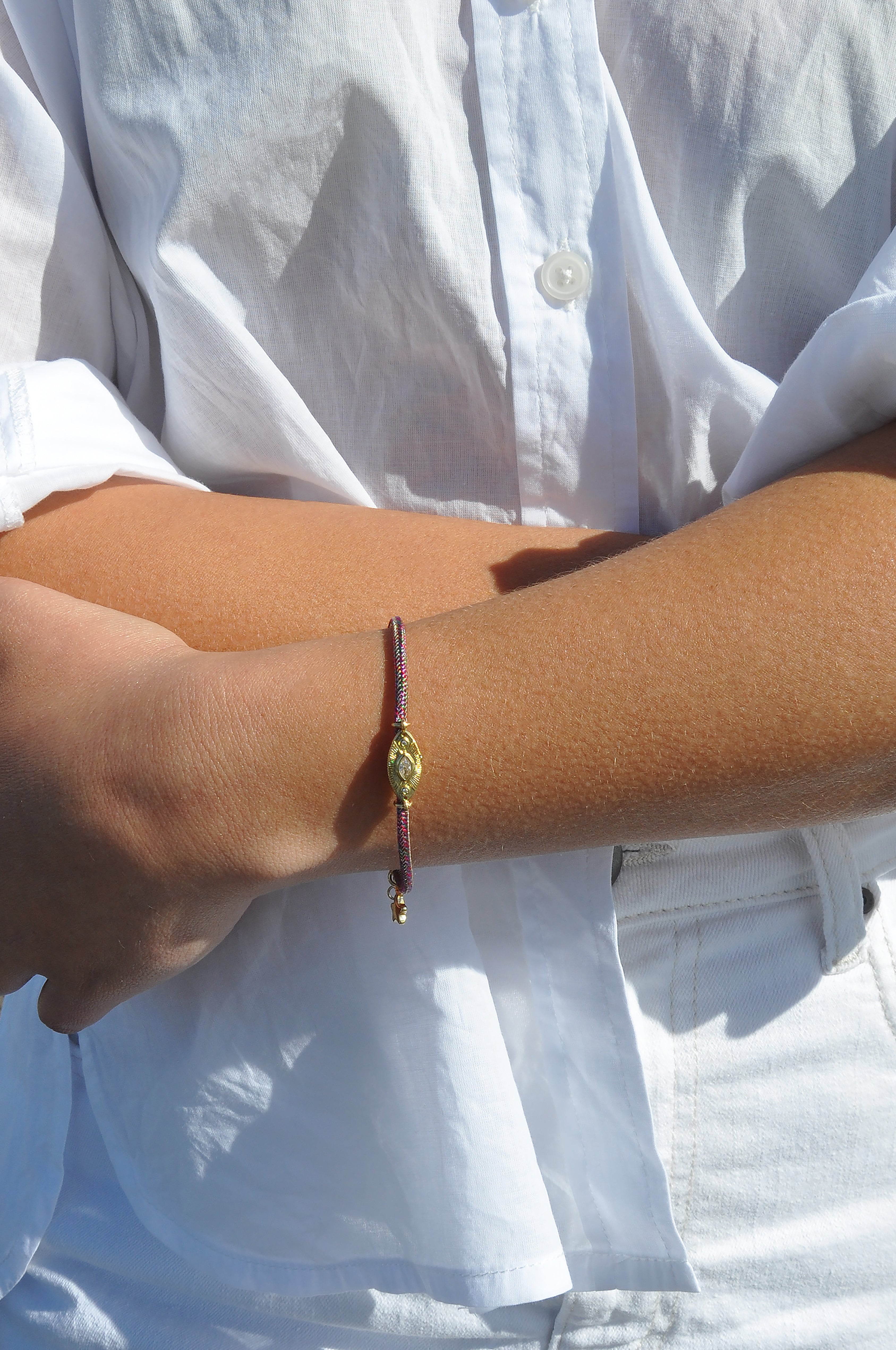 Solstice 24K Gold Fill Charm Lurex Multi Colour Cord Bracelet | Tunik