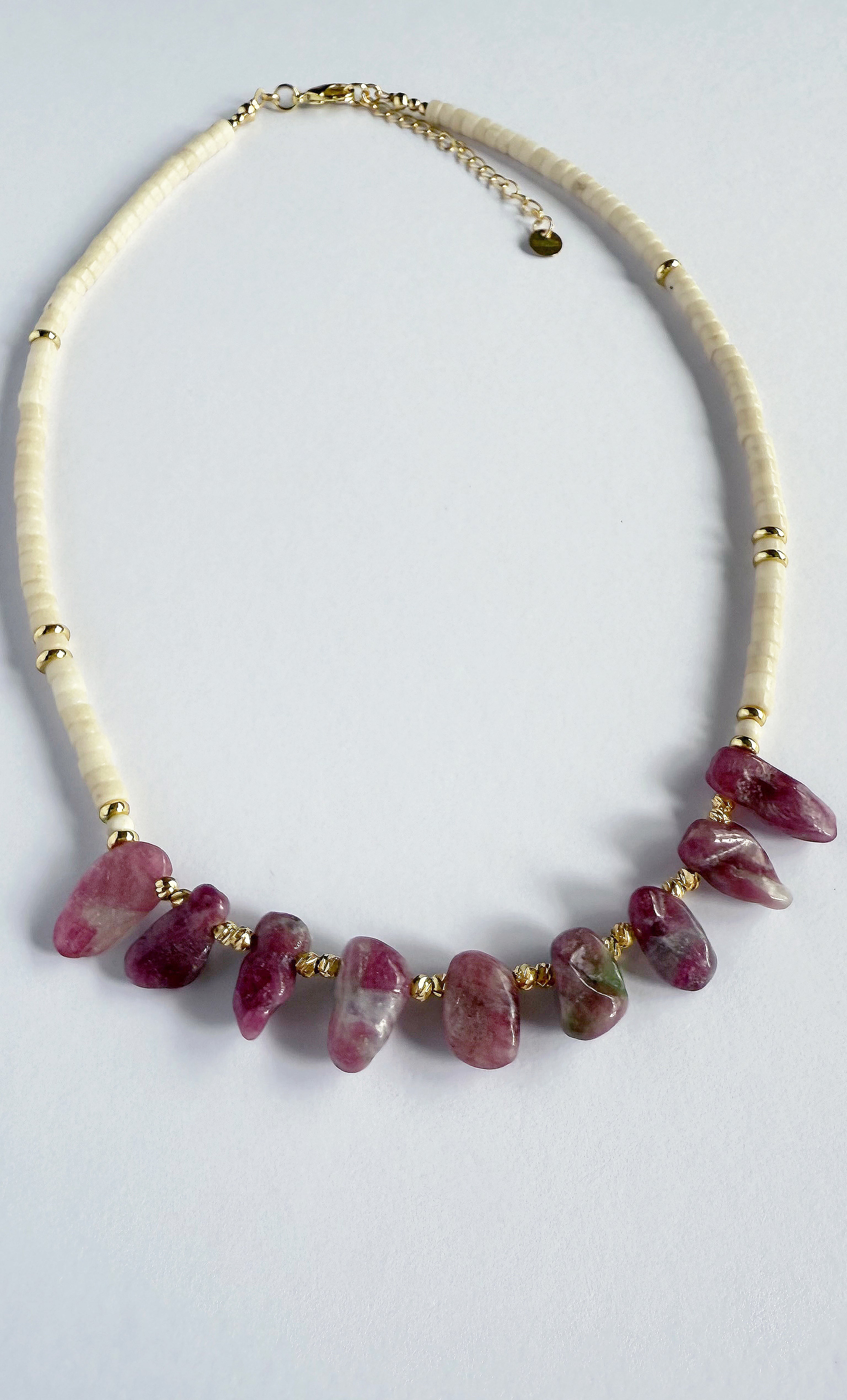 Spirit Pink Tourmaline & Ivory Jasper Stone Handmade Beaded Necklace | Tunik