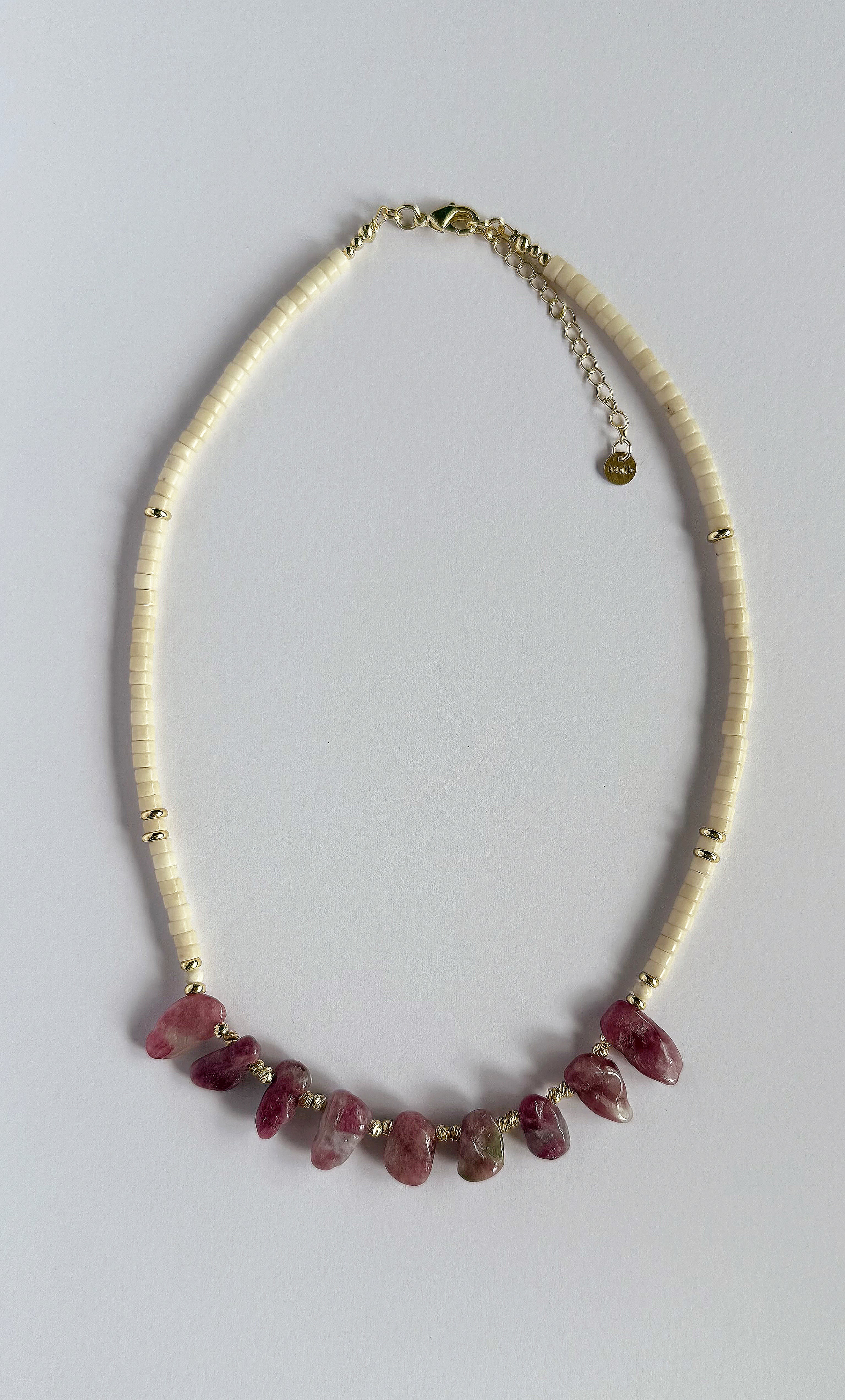 Spirit Pink Tourmaline & Ivory Jasper Stone Handmade Beaded Necklace | Tunik