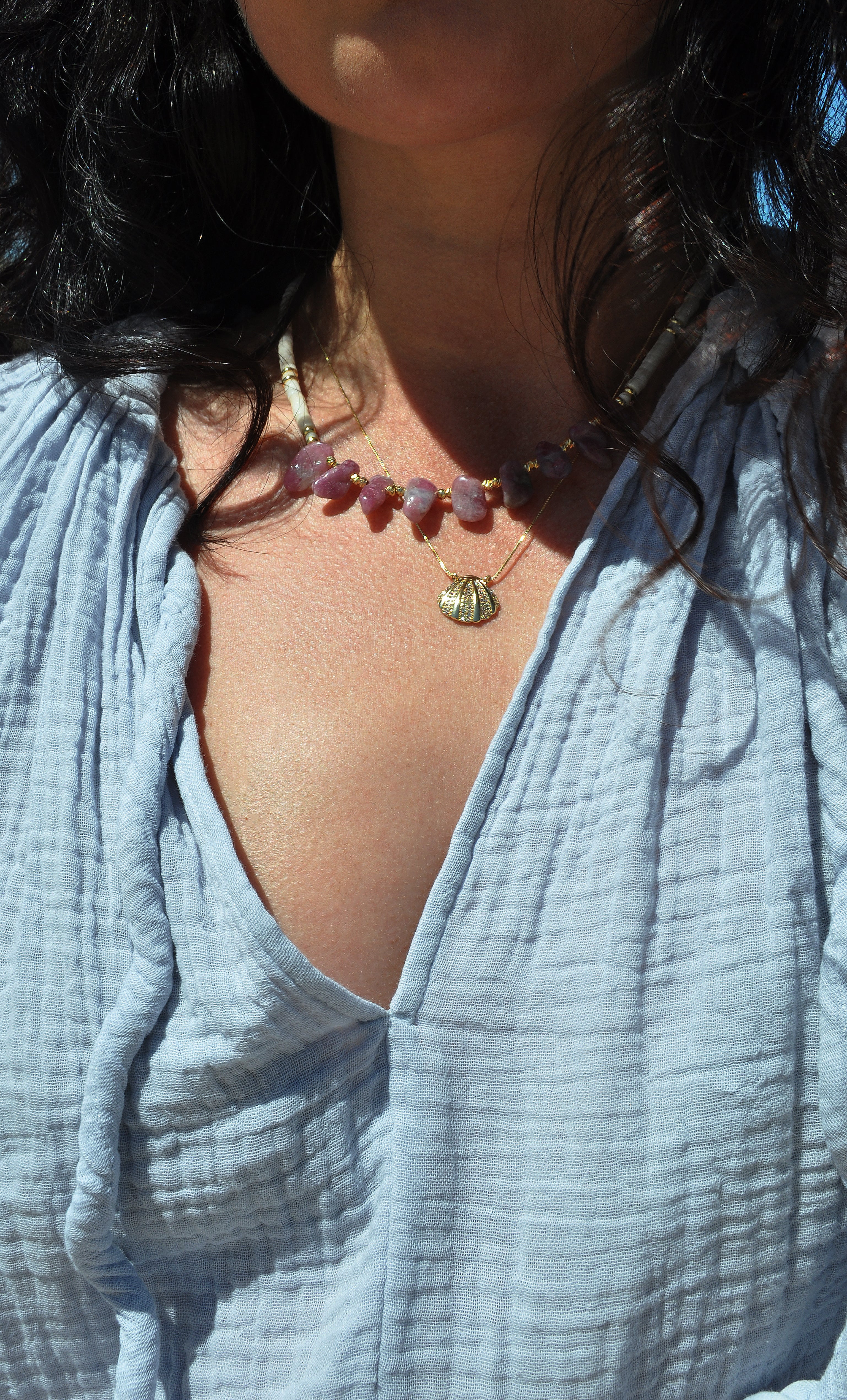 Spirit Pink Tourmaline & Ivory Jasper Stone Handmade Beaded Necklace | Tunik