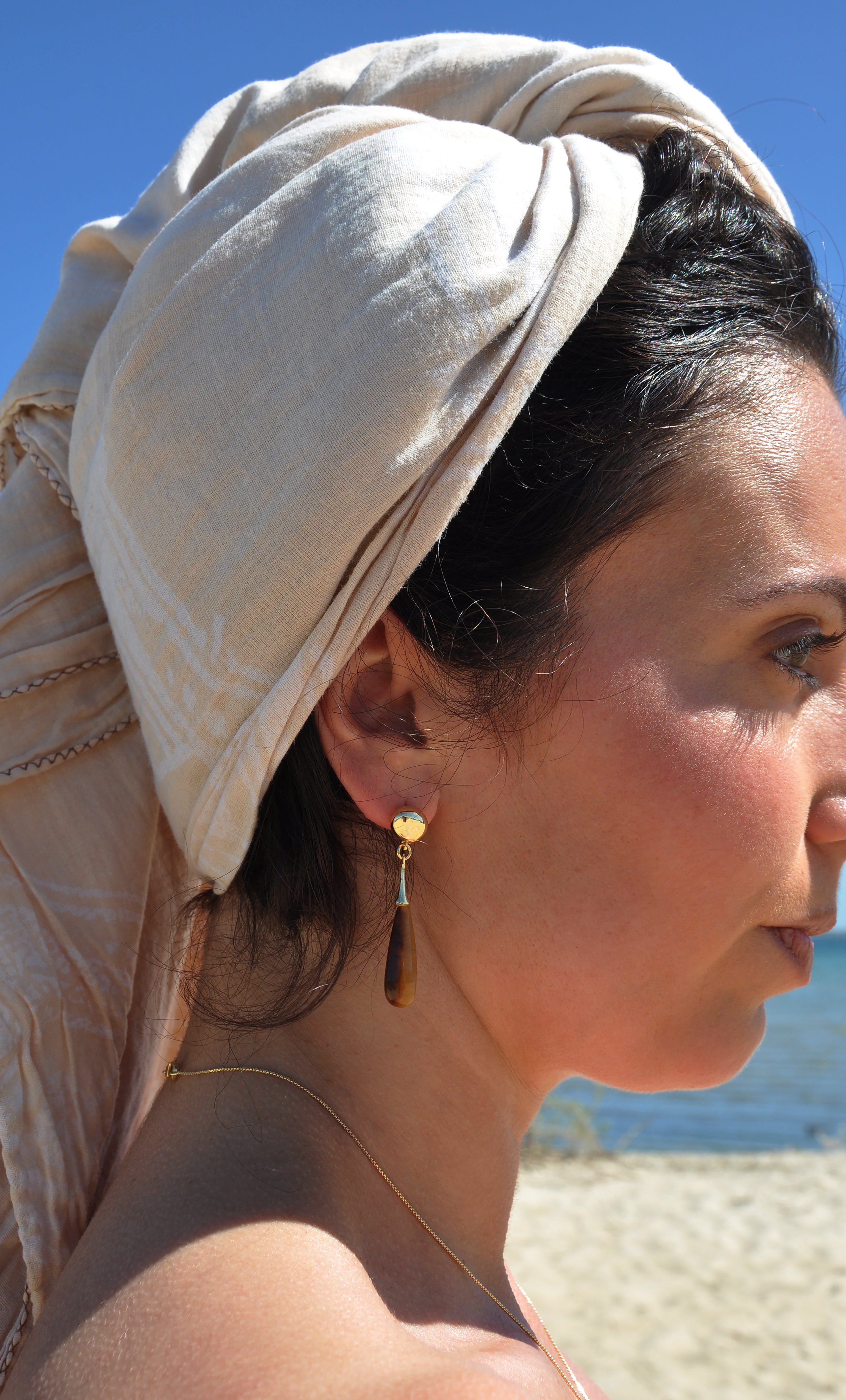 Wanderlight Tigers Eye Precious Stone Drop 24K Gold Fill Stud Earrings | Tunik