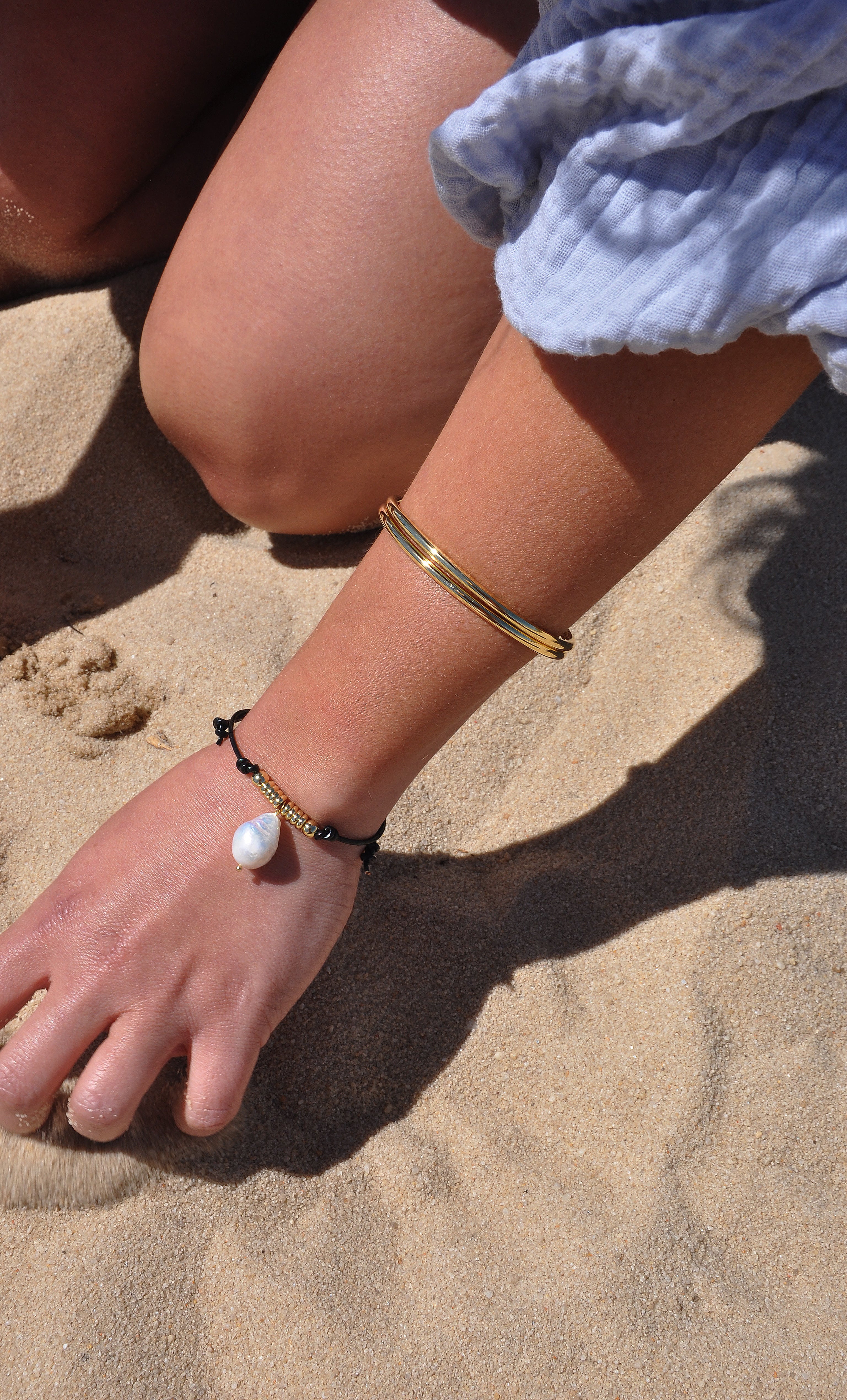 Wanderlust Baroque Pearl Drop Leather Bracelet with 24K Gold Fill trims | Tunik