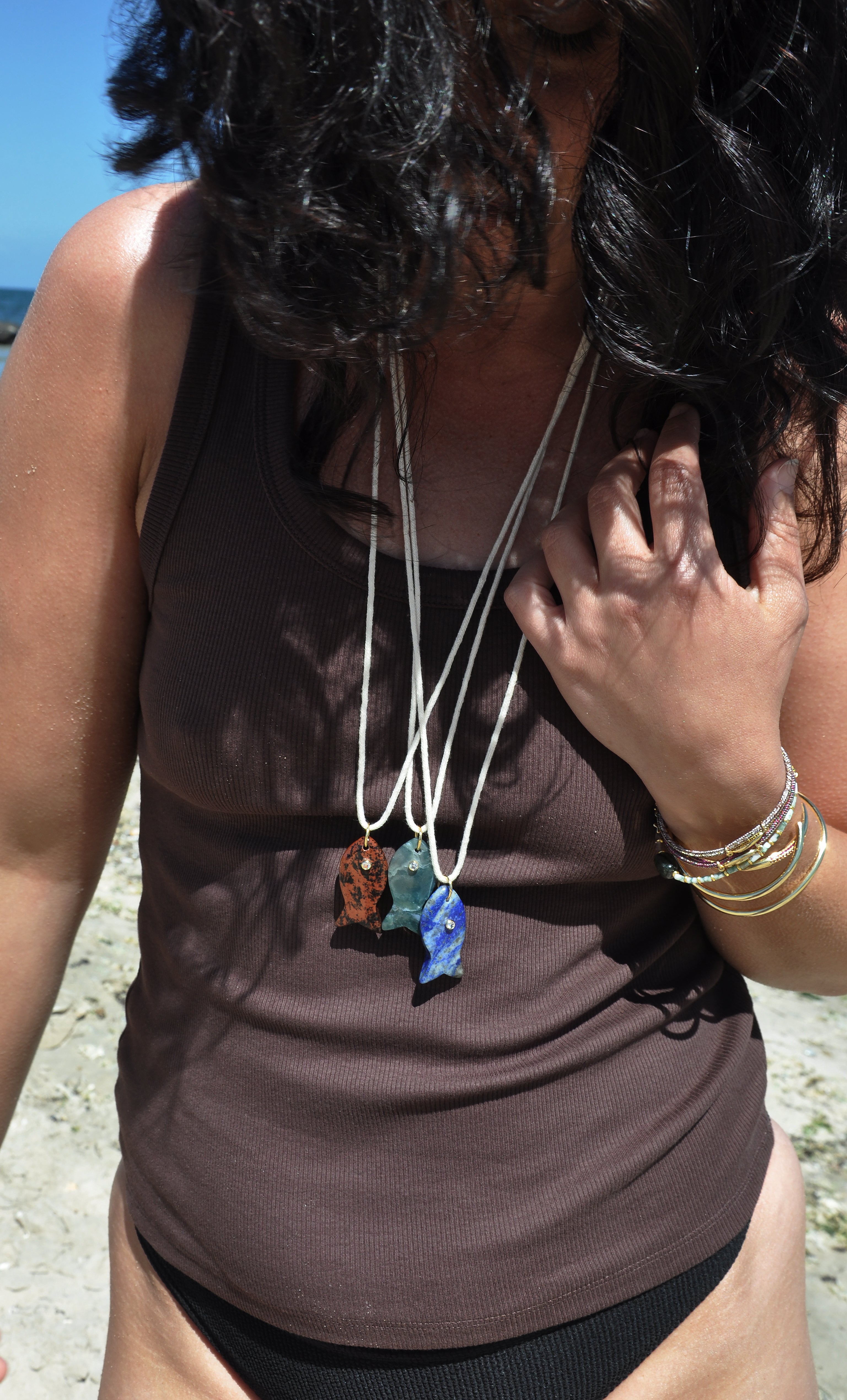 Wanderlust Red Jasper Carved Stone Fish Pendant Long Line Necklace | Tunik