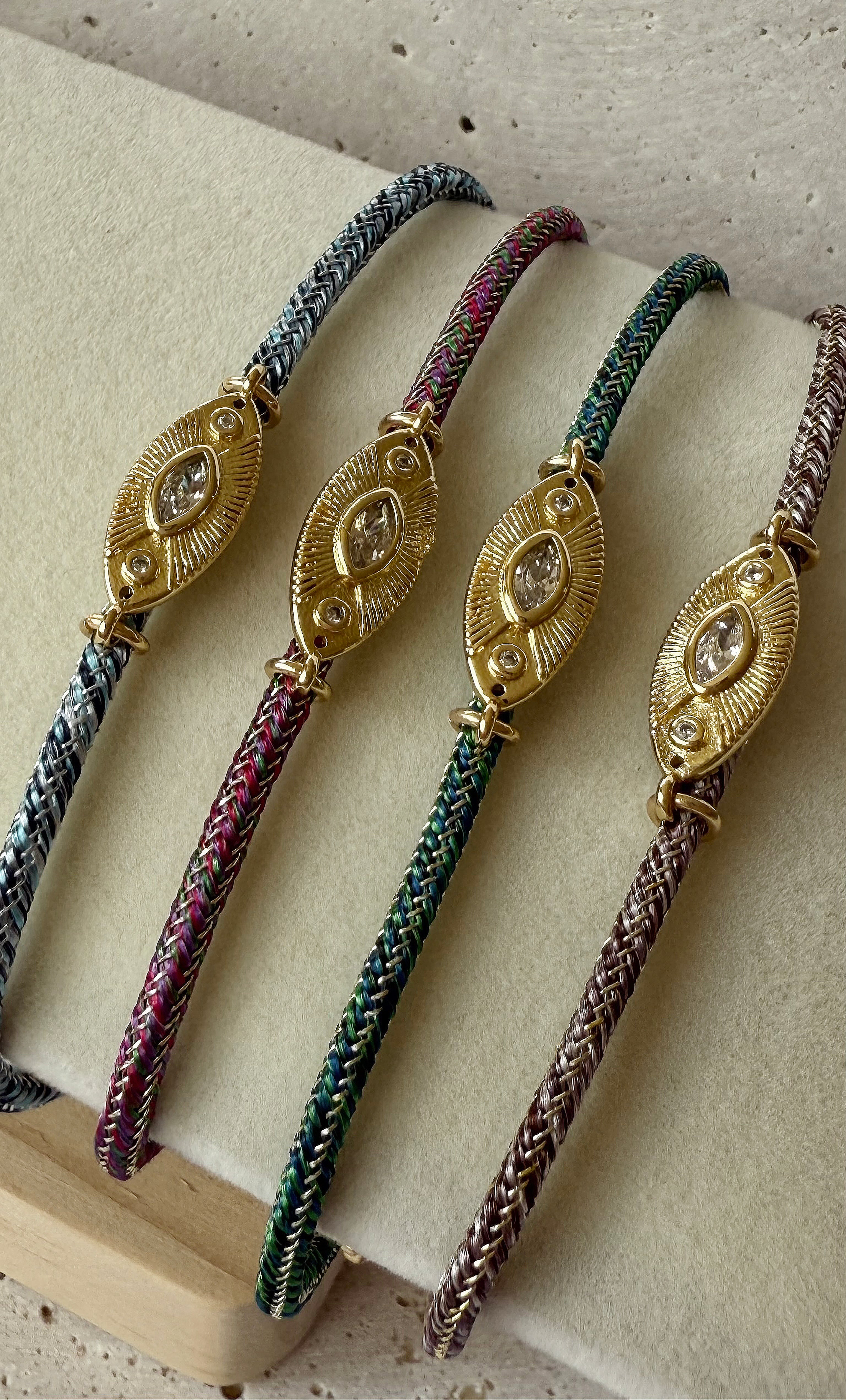 Solstice 24K Gold Fill Charm Lurex Green Cord Bracelet | Tunik