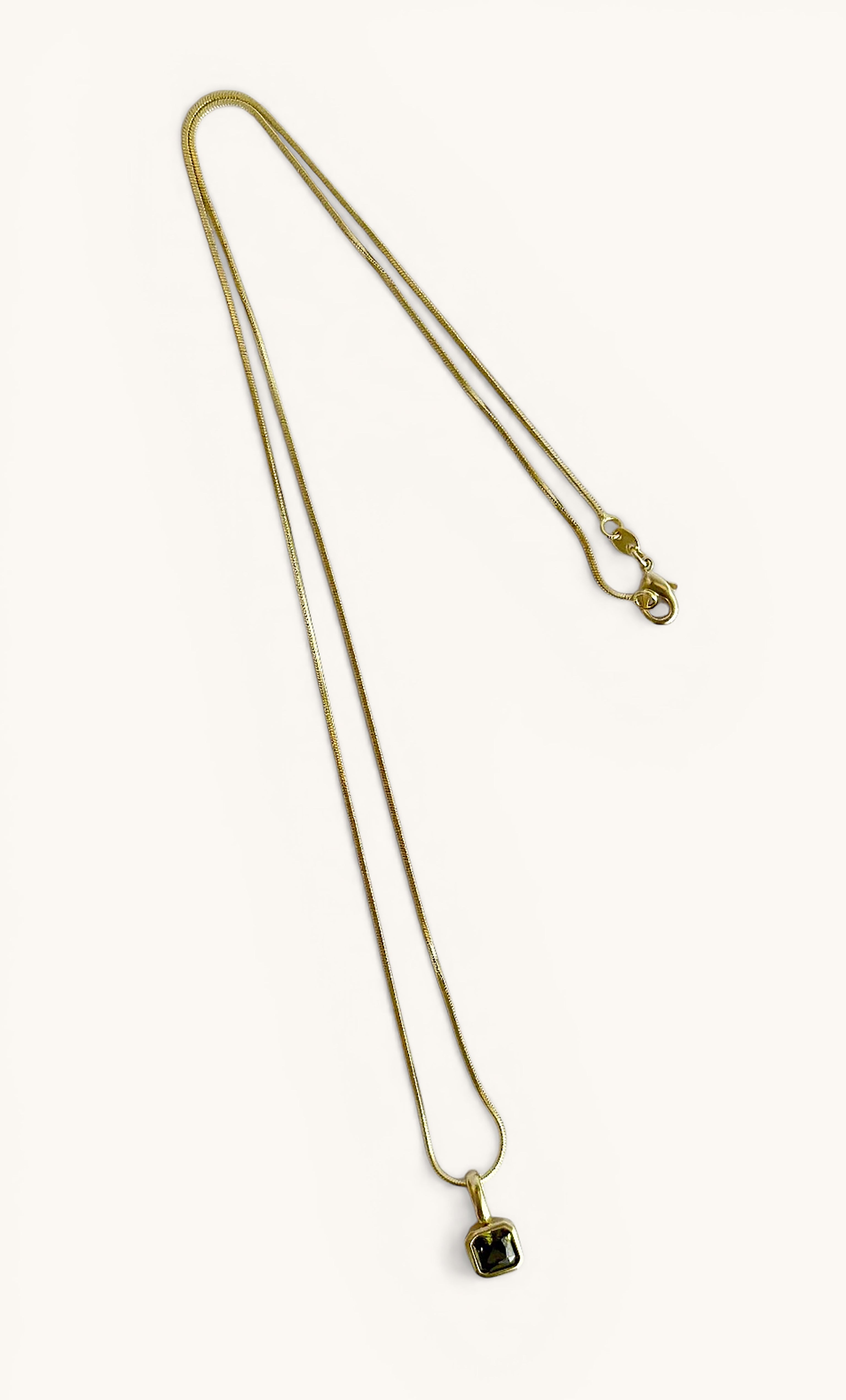 14K gold fill snake chain necklace with square black zirconia pendant by Tunik jewelry gifts.