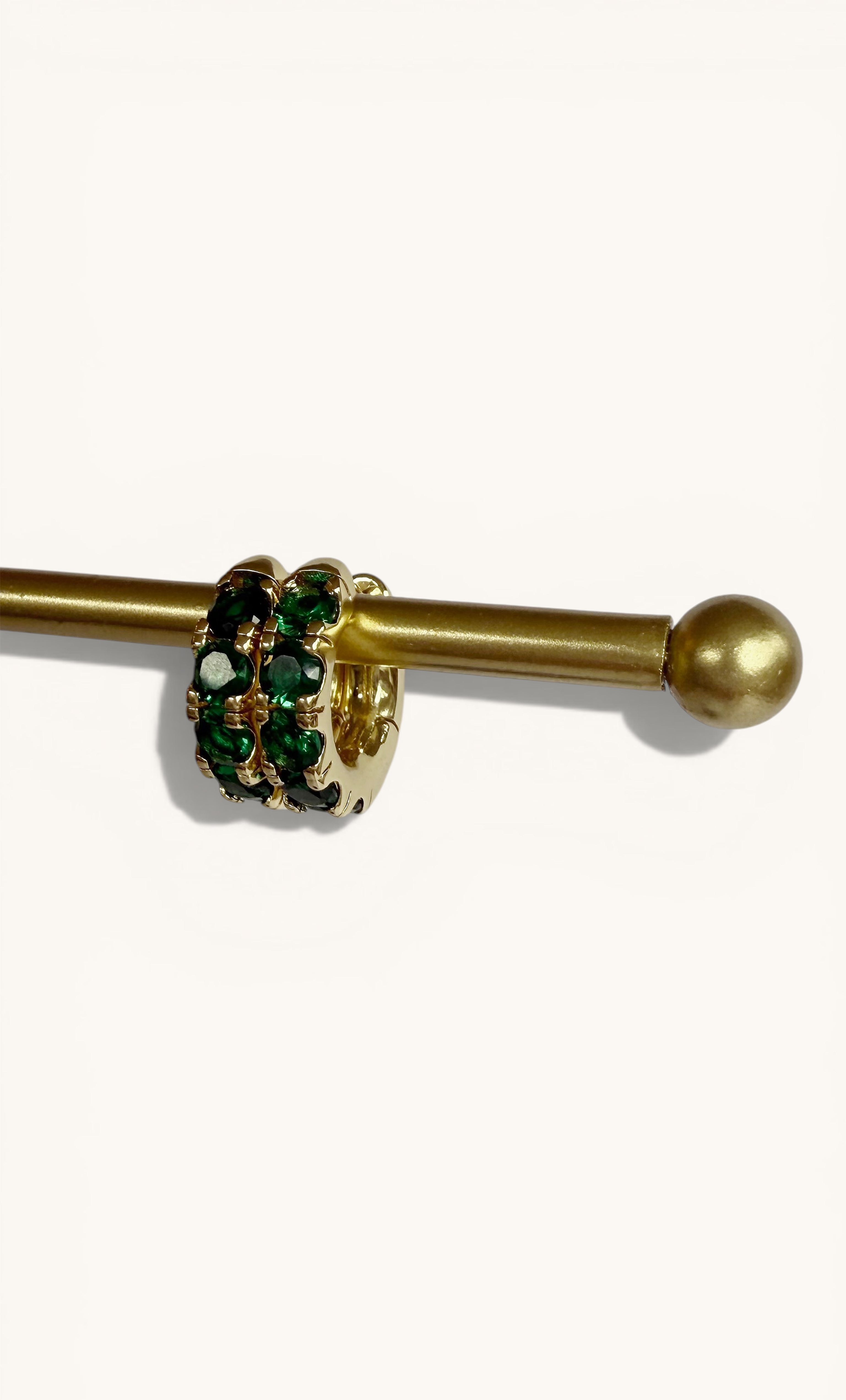 24K gold fill statement huggie earrings with emerald zirconia stones by Tunik jewelry gifts.
