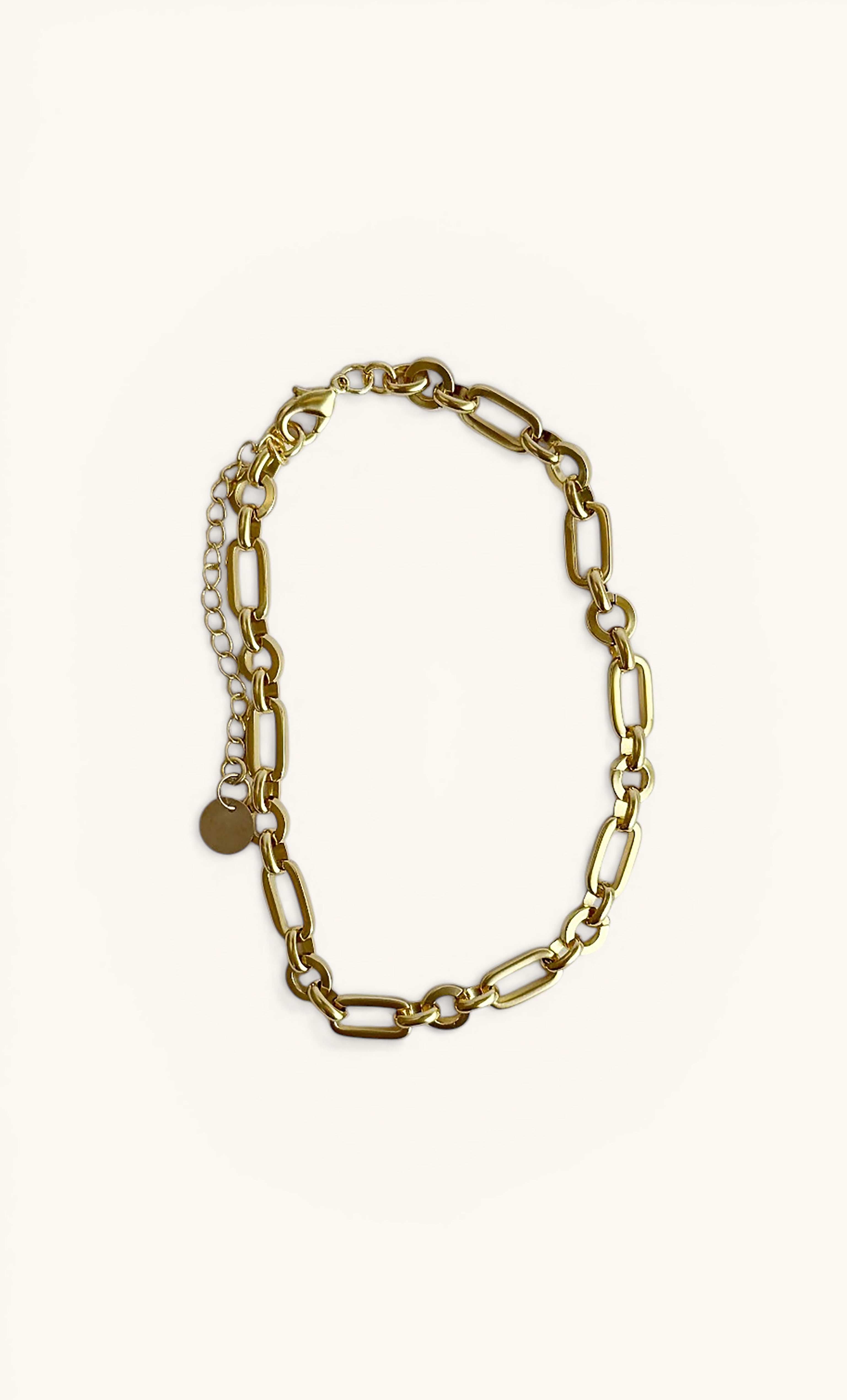 24K gold fill thick paper clip chain anklet by Tunik the Label, sleek gold jewellery gift.