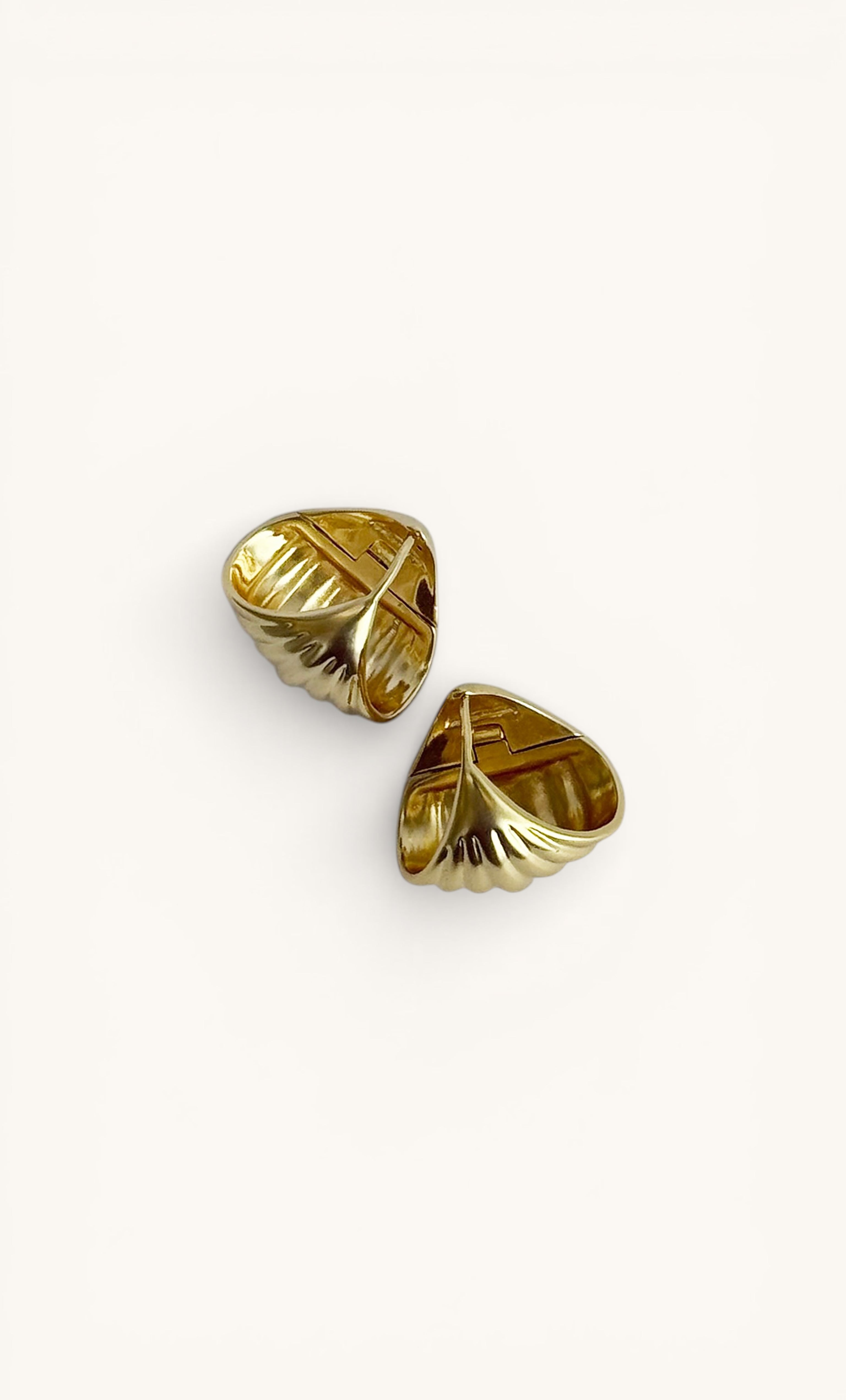 Tunik gold fill Sculpt shell huggie earrings with textured leaf design, jewellery gifts.