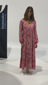 The Tunik Lola maxi dress - She Swirls Raspberry print
