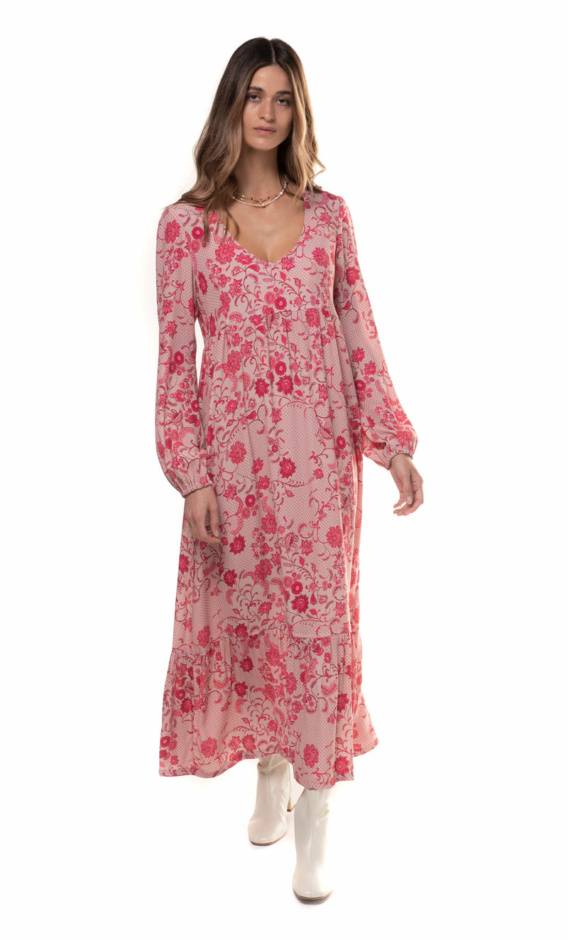 The Tunik Lola maxi dress - She Swirls Raspberry print