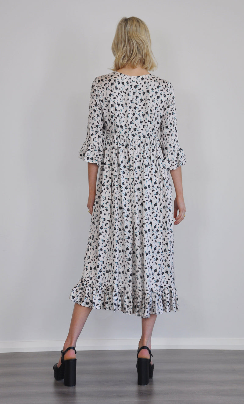 The Tunik Florence ruffle midi dress - For The Roses print Creme