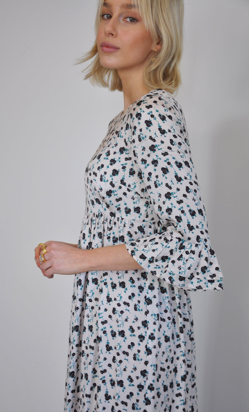 The Tunik Florence ruffle midi dress - For The Roses print Creme