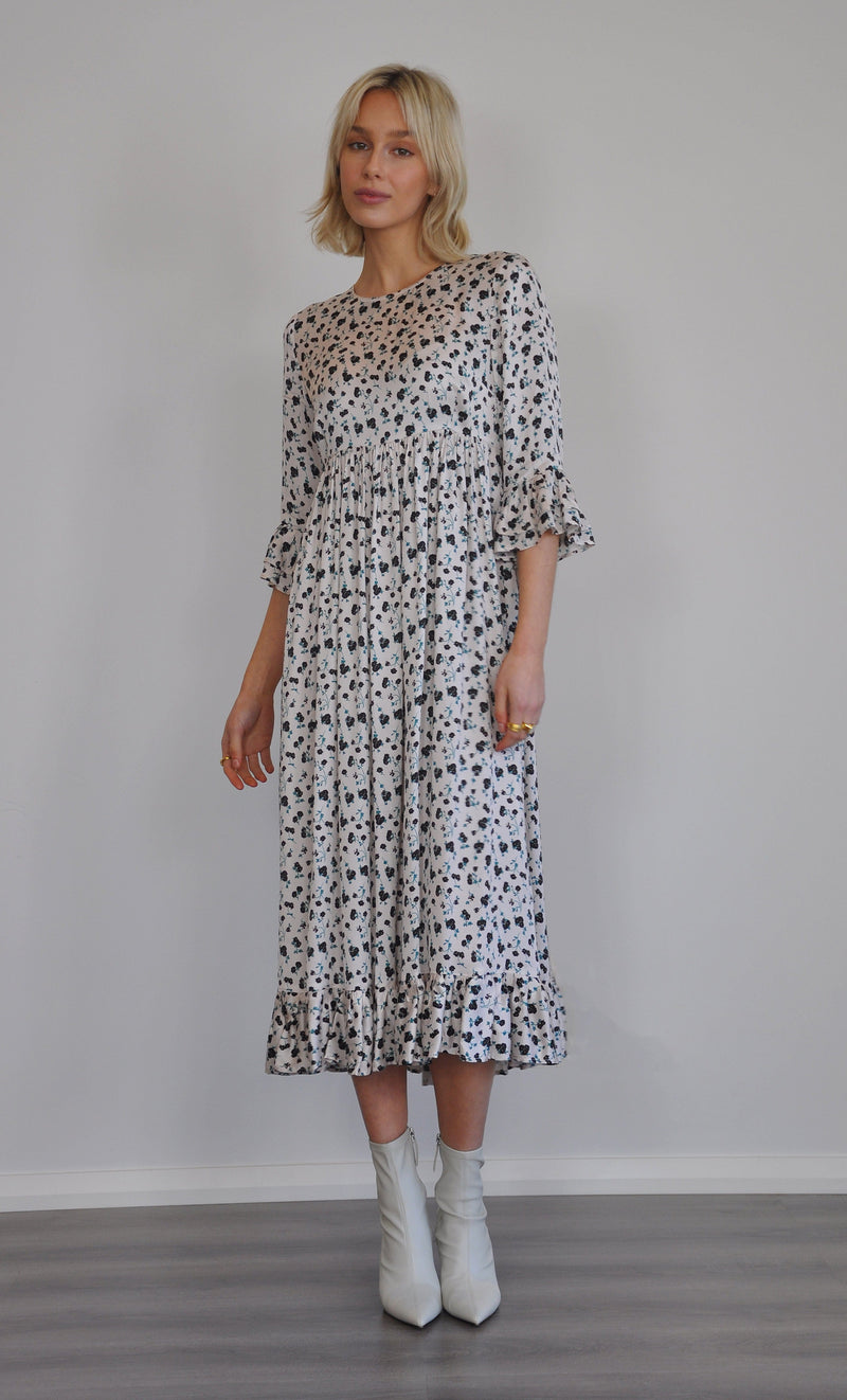 The Tunik Florence ruffle midi dress - For The Roses print Creme