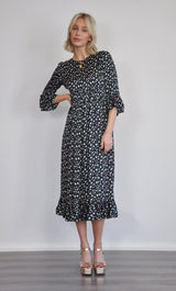 The Tunik Florence ruffle midi dress - For The Roses print Black