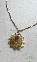The Tunik Sunburst Amethyst Stone Medallion Necklace