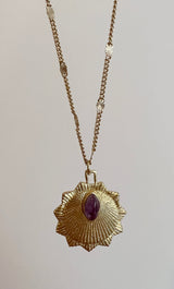 The Tunik Sunburst Amethyst Stone Medallion Necklace