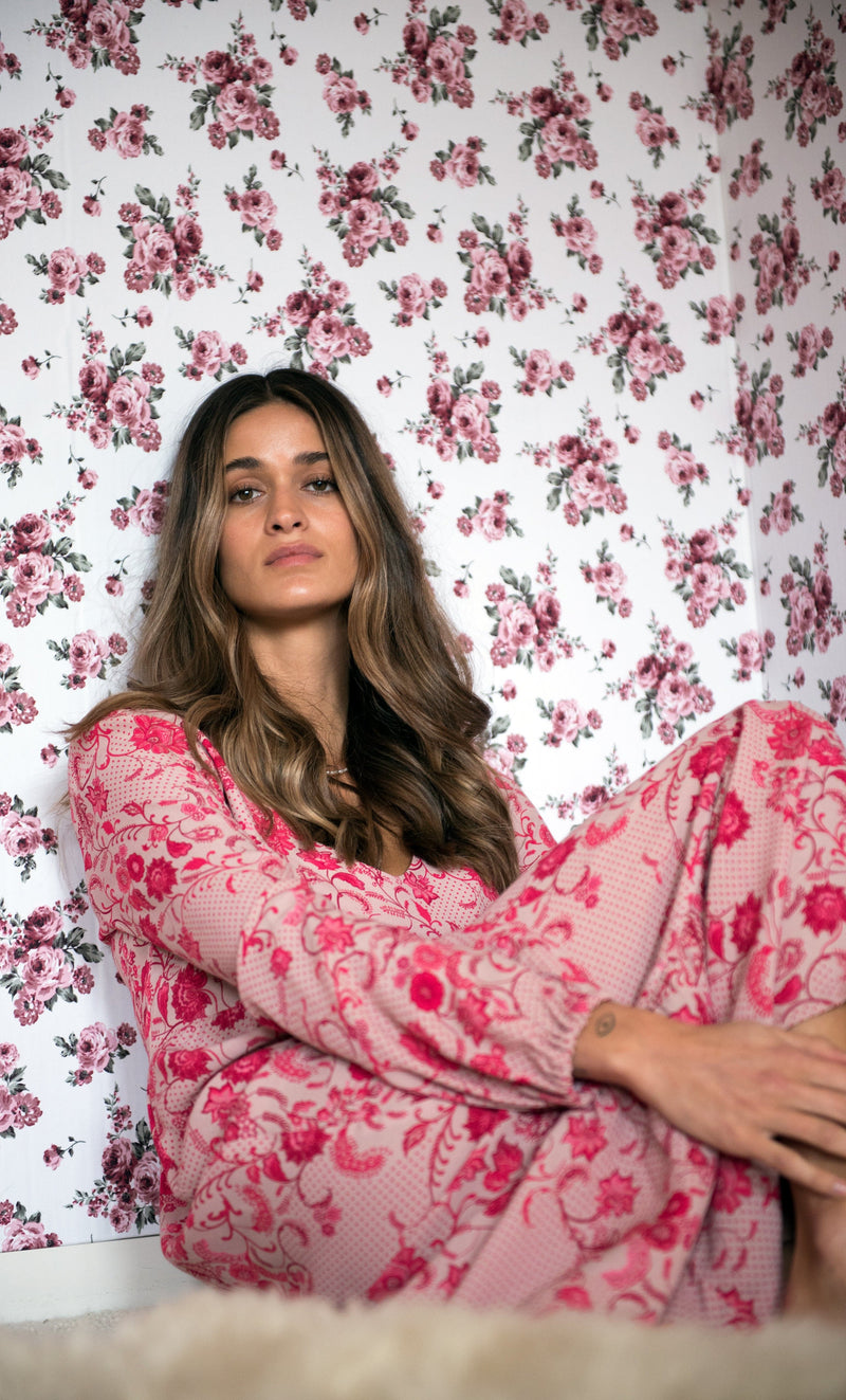 The Tunik Lola maxi dress - She Swirls Raspberry print