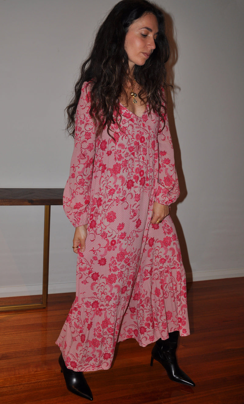 The Tunik Lola maxi dress - She Swirls Raspberry print