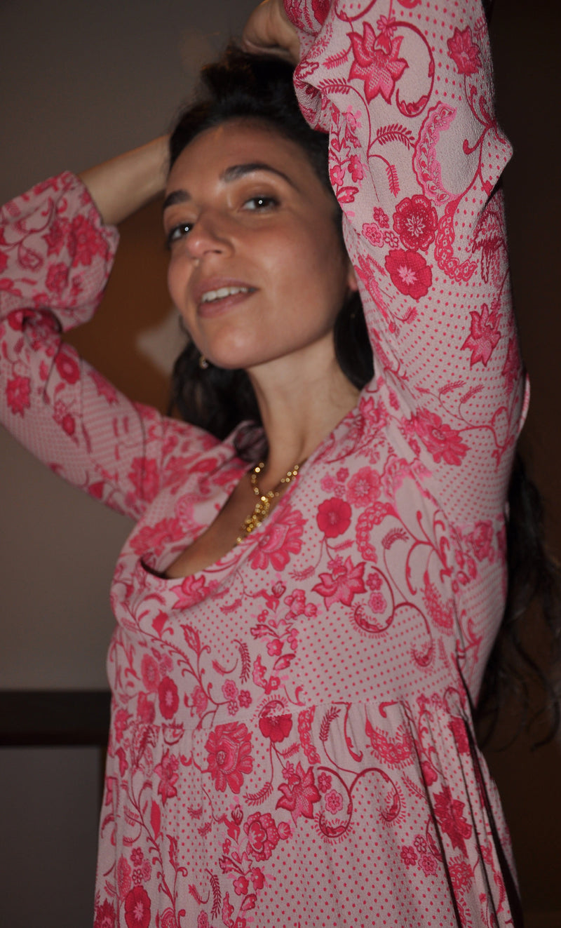 The Tunik Lola maxi dress - She Swirls Raspberry print
